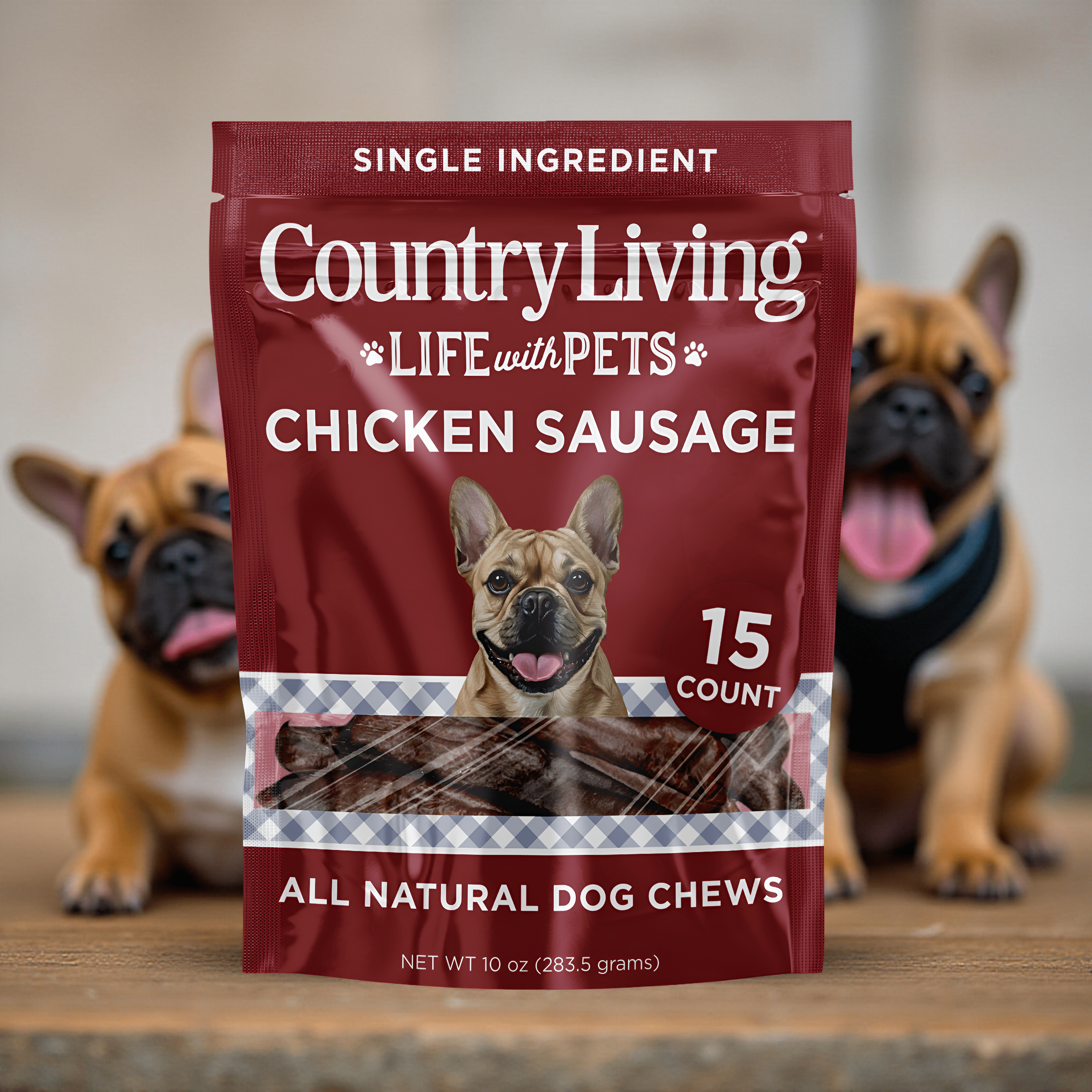 Country Living 4” - 5” Beef Flavored Chicken Sausage Dog Treats – 15 Count Bag – Soft & Chewy, High - Protein Training & Reward Treats – Grain - Free, No Artificial Flavors or Preservatives - Mac's Got More