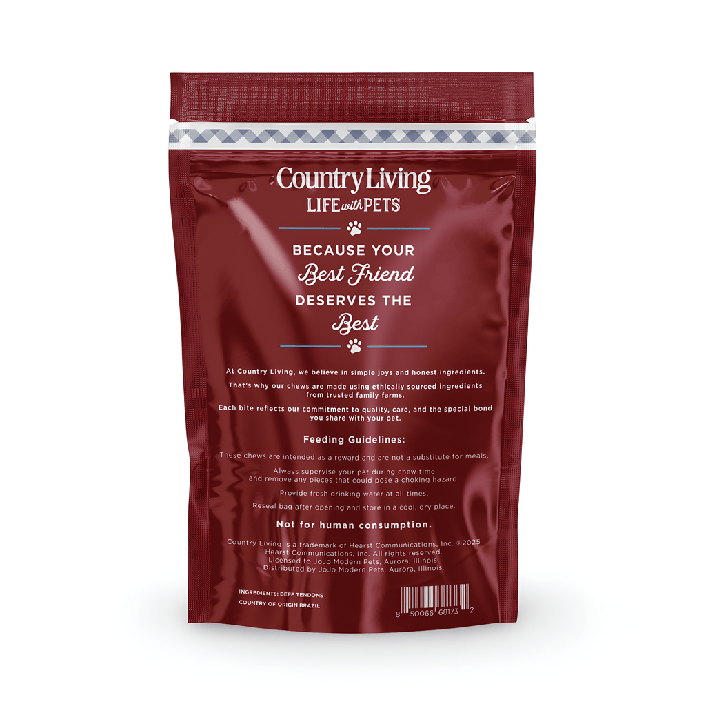 Country Living 4” - 7” Beef Backstrap Tendon Dog Chews – 5 Count Bag – All - Natural, Long - Lasting, High - Protein Dog Treats – Single - Ingredient, Grain - Free - Mac's Got More