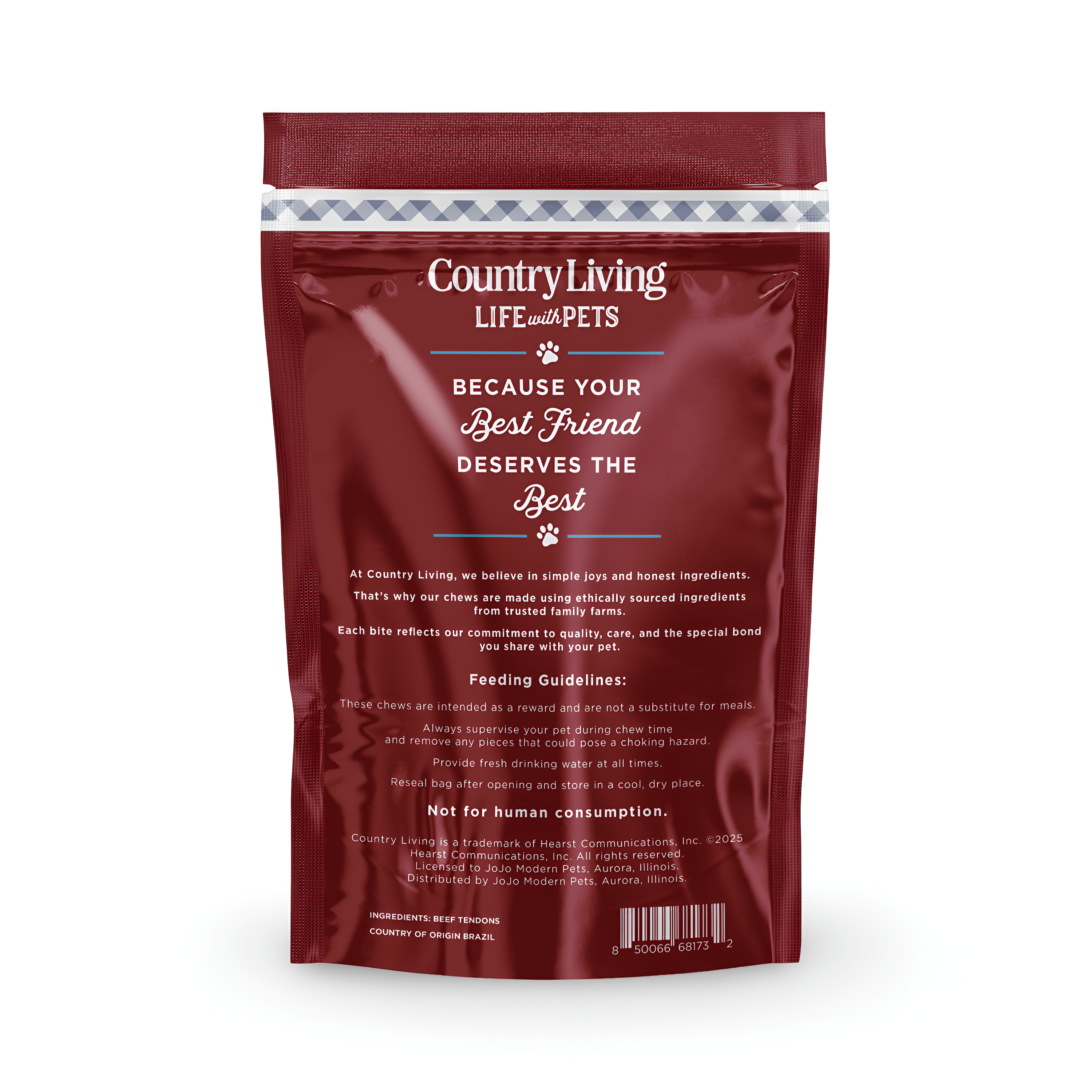 Country Living 4” - 7” Beef Backstrap Tendon Dog Chews – 5 Count Bag – All - Natural, Long - Lasting, High - Protein Dog Treats – Single - Ingredient, Grain - Free - Mac's Got More