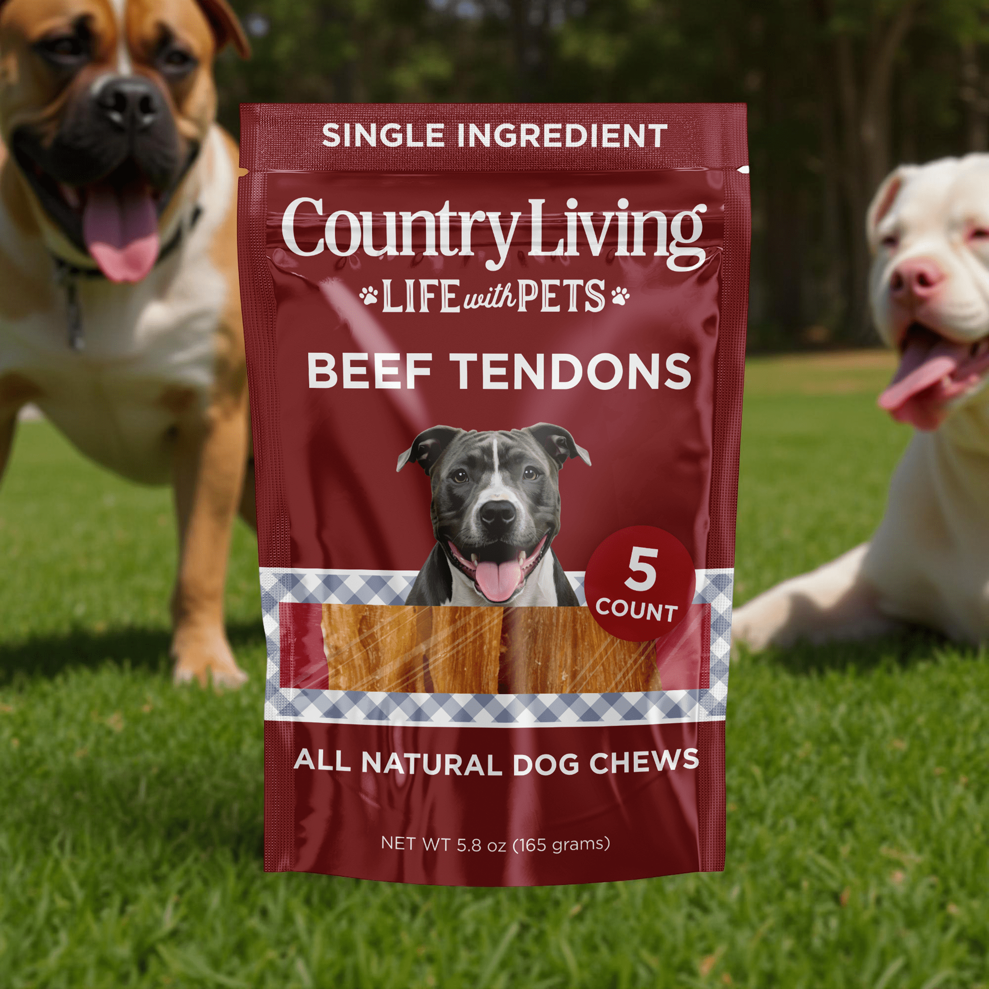 Country Living 4” - 7” Beef Backstrap Tendon Dog Chews – 5 Count Bag – All - Natural, Long - Lasting, High - Protein Dog Treats – Single - Ingredient, Grain - Free - Mac's Got More