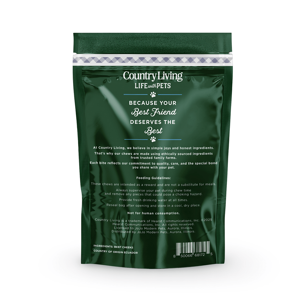 Country Living 4” x 4” Beef Cheek Chip Dog Treats – Chicken Flavor – 5 Count Bag – All - Natural, High - Protein, Long - Lasting Dog Chews - Mac's Got More