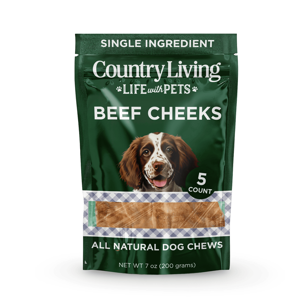 Country Living 4” x 4” Beef Cheek Chip Dog Treats – Chicken Flavor – 5 Count Bag – All - Natural, High - Protein, Long - Lasting Dog Chews - Mac's Got More
