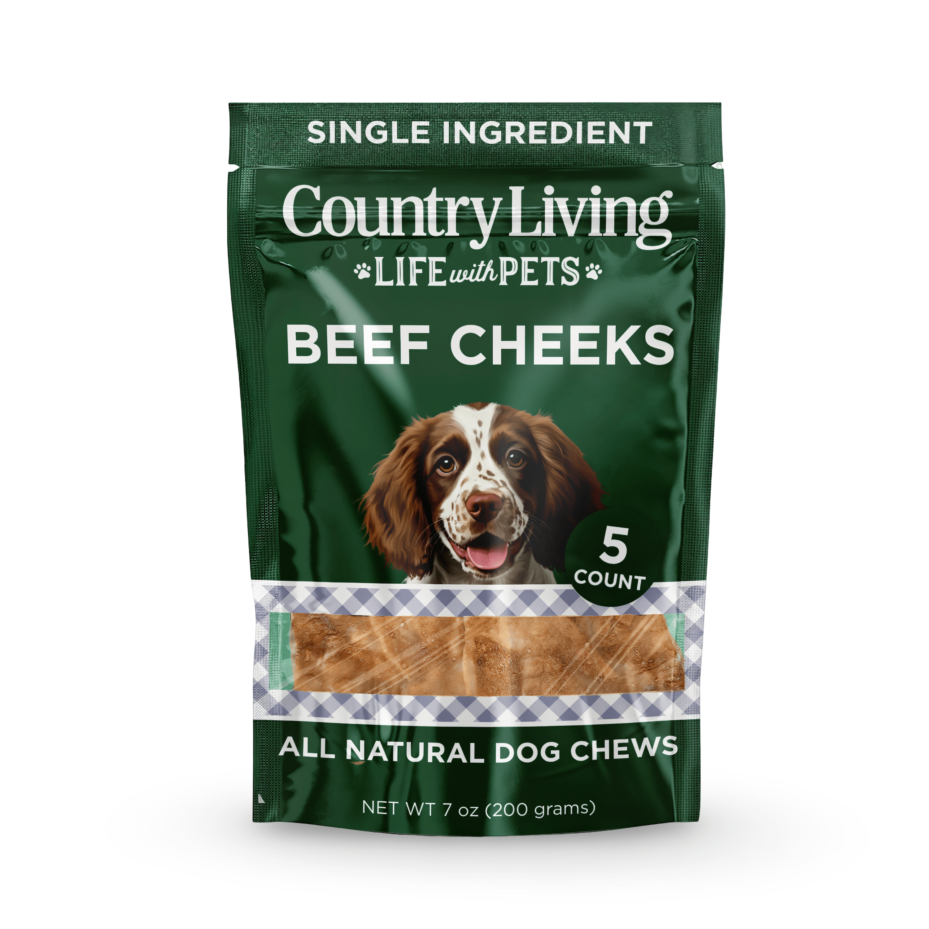 Country Living 4” x 4” Beef Cheek Chip Dog Treats – Chicken Flavor – 5 Count Bag – All - Natural, High - Protein, Long - Lasting Dog Chews - Mac's Got More