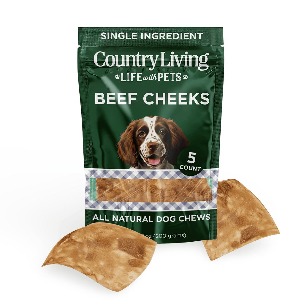 Country Living 4” x 4” Beef Cheek Chip Dog Treats – Chicken Flavor – 5 Count Bag – All - Natural, High - Protein, Long - Lasting Dog Chews - Mac's Got More