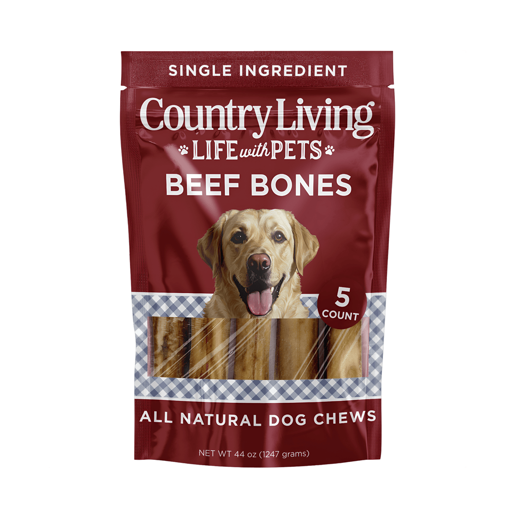 Country Living 5” - 6” Beef Center Cut Bones for Dogs – 5 Count Bag – All - Natural, Long - Lasting Dog Chews – Single - Ingredient, High - Protein, Rawhide - Free – Supports Dental Health - Mac's Got More