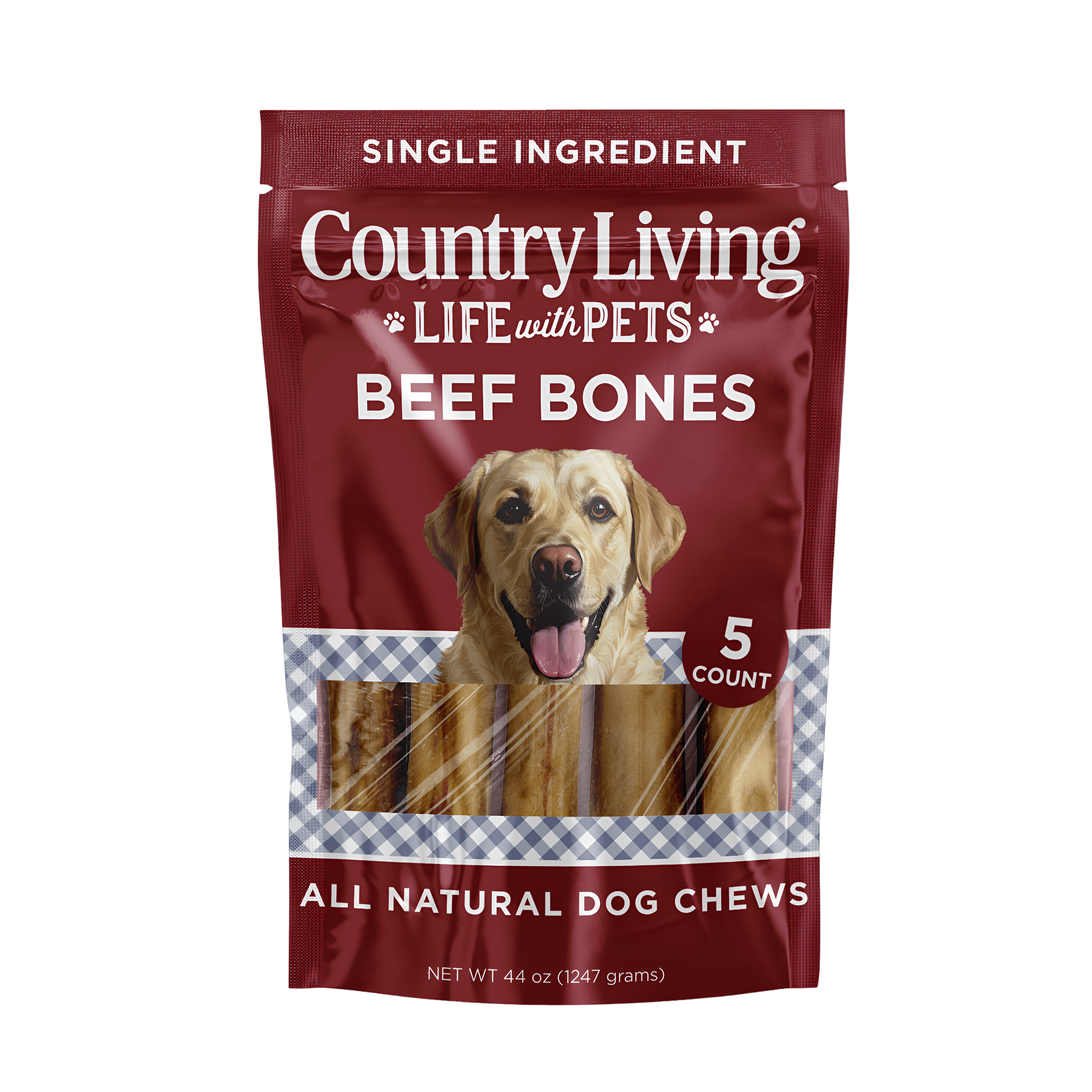 Country Living 5” - 6” Beef Center Cut Bones for Dogs – 5 Count Bag – All - Natural, Long - Lasting Dog Chews – Single - Ingredient, High - Protein, Rawhide - Free – Supports Dental Health - Mac's Got More