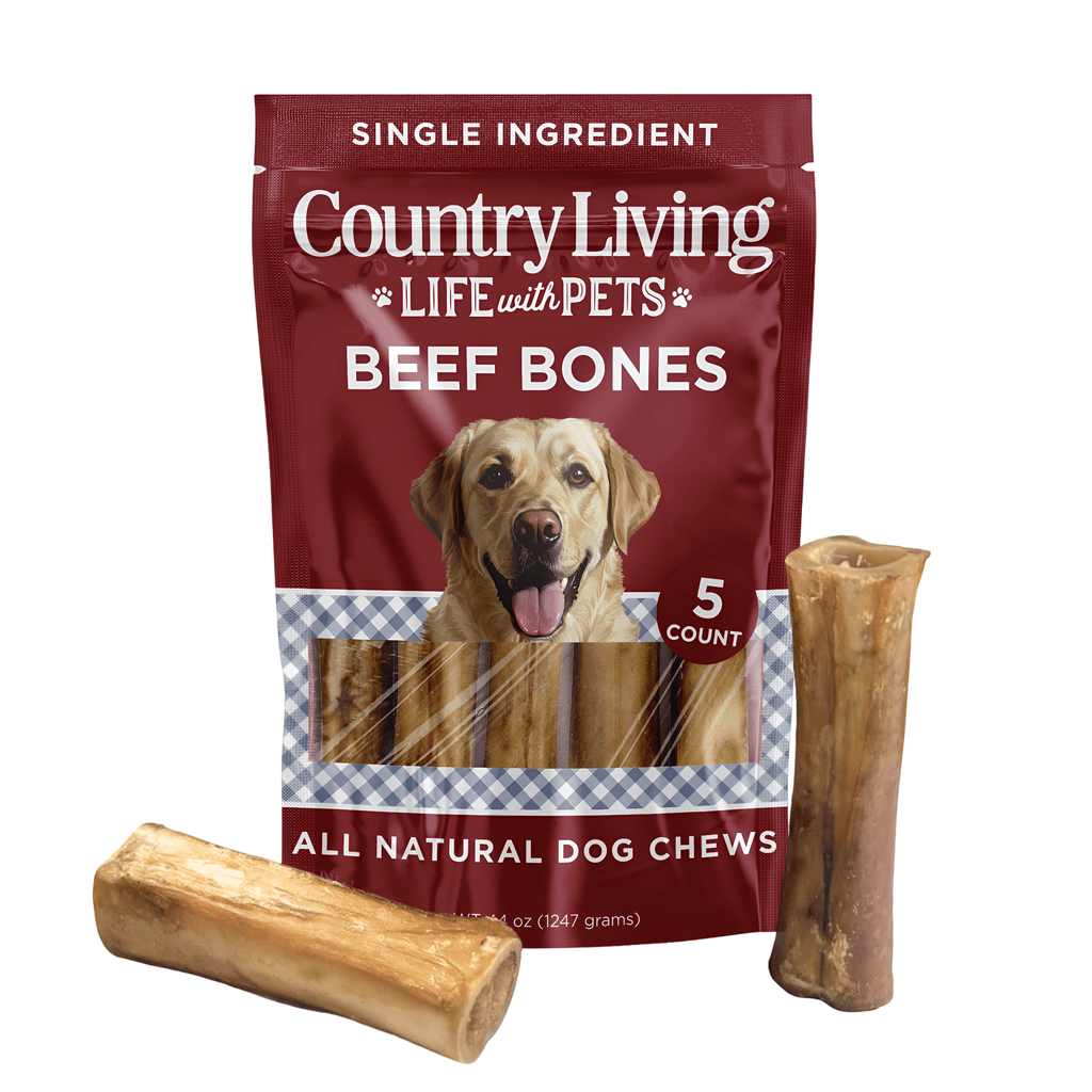Country Living 5” - 6” Beef Center Cut Bones for Dogs – 5 Count Bag – All - Natural, Long - Lasting Dog Chews – Single - Ingredient, High - Protein, Rawhide - Free – Supports Dental Health - Mac's Got More