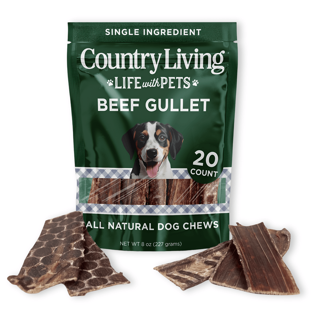 Country Living 6” Gullet Flats Dog Treats – 20 Count Bag – All - Natural Beef Esophagus Chews – High - Protein, Easily Digestible, Single - Ingredient Dog Treats – Grain - Free & Long - Lasting - Mac's Got More
