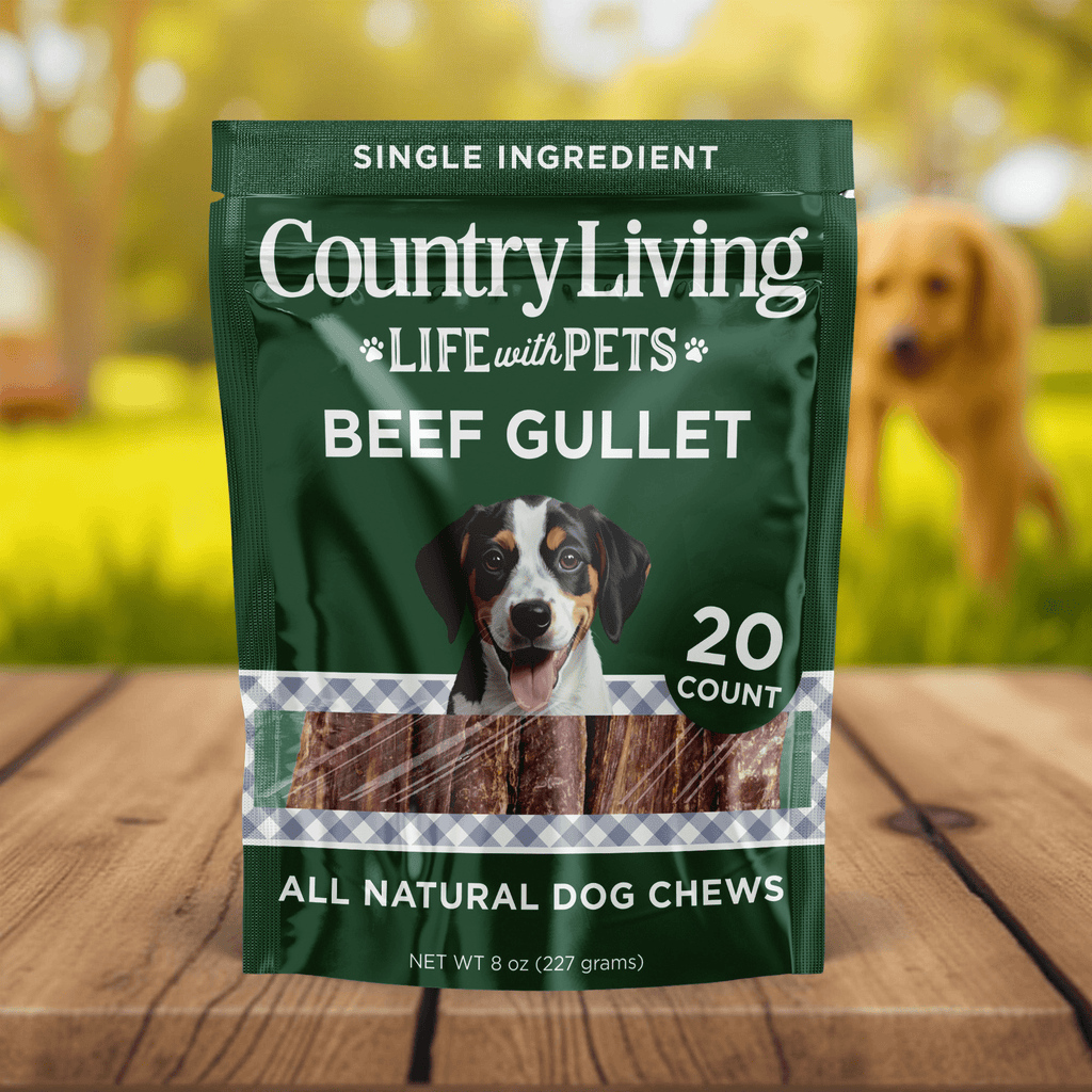 Country Living 6” Gullet Flats Dog Treats – 20 Count Bag – All - Natural Beef Esophagus Chews – High - Protein, Easily Digestible, Single - Ingredient Dog Treats – Grain - Free & Long - Lasting - Mac's Got More