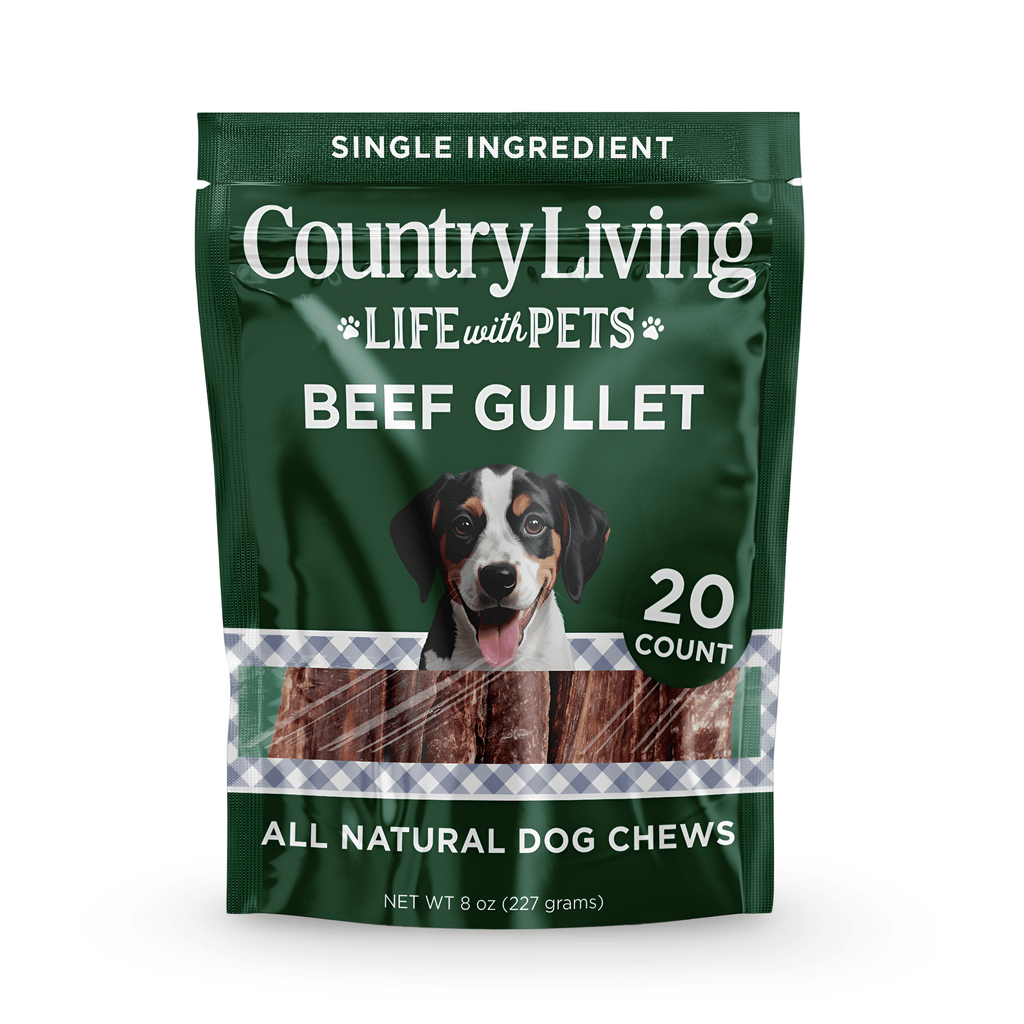 Country Living 6” Gullet Flats Dog Treats – 20 Count Bag – All - Natural Beef Esophagus Chews – High - Protein, Easily Digestible, Single - Ingredient Dog Treats – Grain - Free & Long - Lasting - Mac's Got More