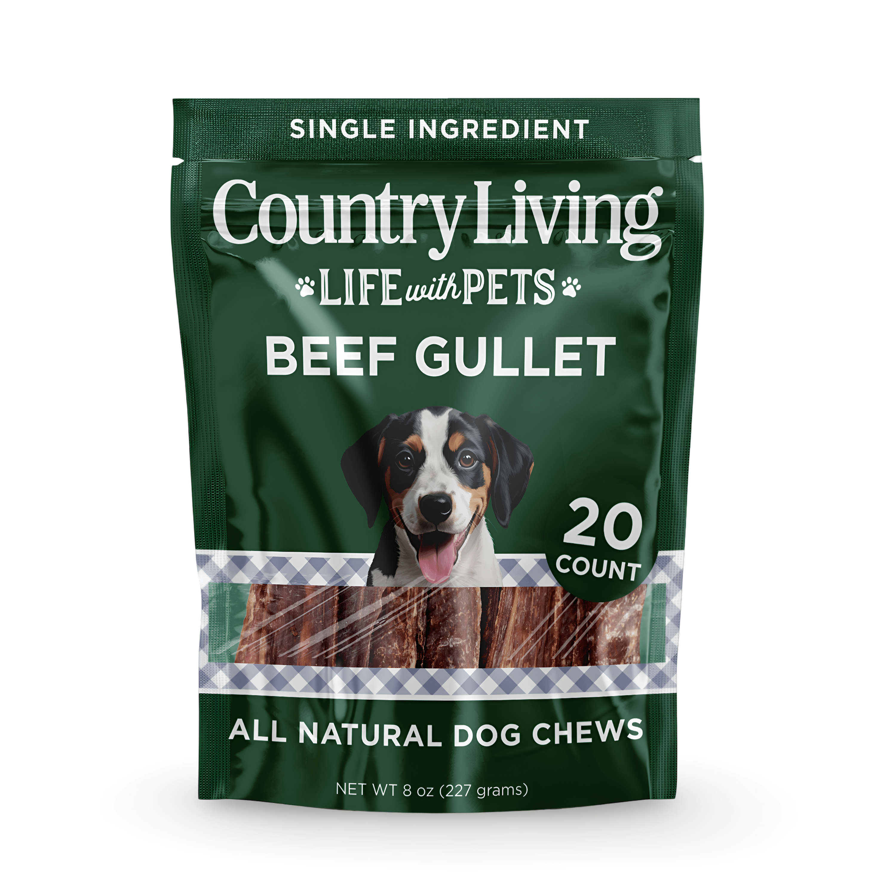 Country Living 6” Gullet Flats Dog Treats – 20 Count Bag – All - Natural Beef Esophagus Chews – High - Protein, Easily Digestible, Single - Ingredient Dog Treats – Grain - Free & Long - Lasting - Mac's Got More