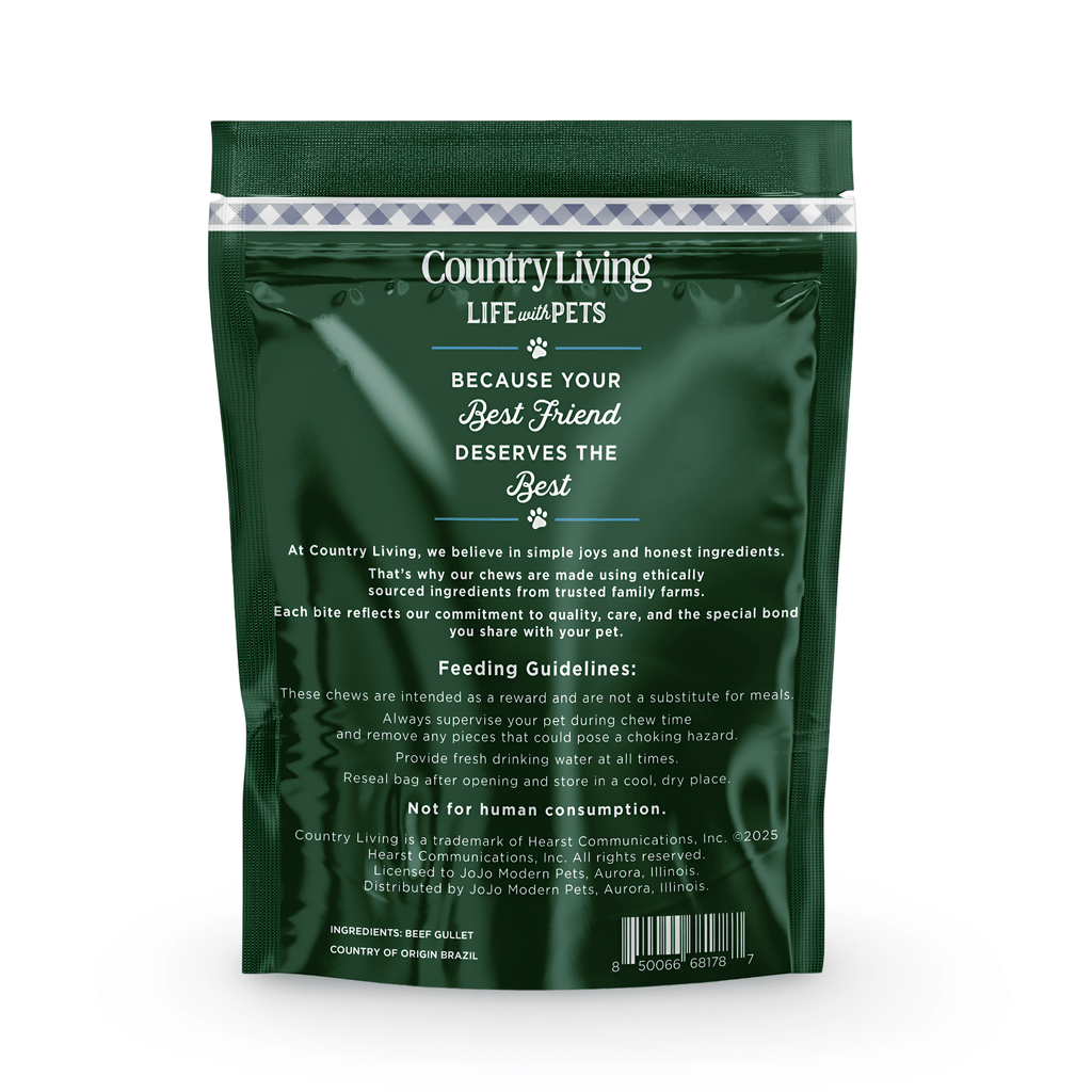 Country Living 6” Gullet Flats Dog Treats – 20 Count Bag – All - Natural Beef Esophagus Chews – High - Protein, Easily Digestible, Single - Ingredient Dog Treats – Grain - Free & Long - Lasting - Mac's Got More