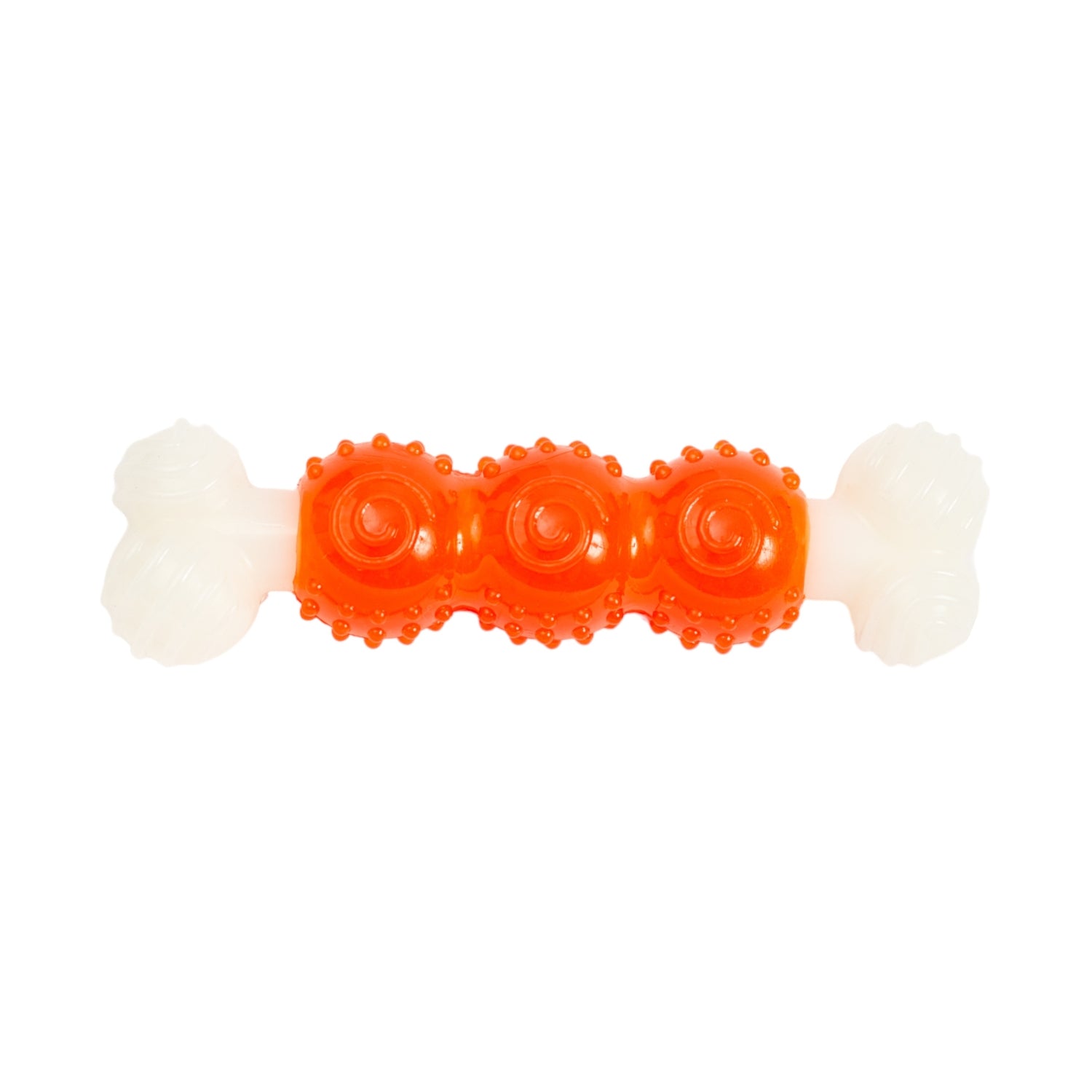 Country Living Bone - a - Treat Dog Chew Toy – Orange Bulged Balls & Green Spiral Ring - Mac's Got More