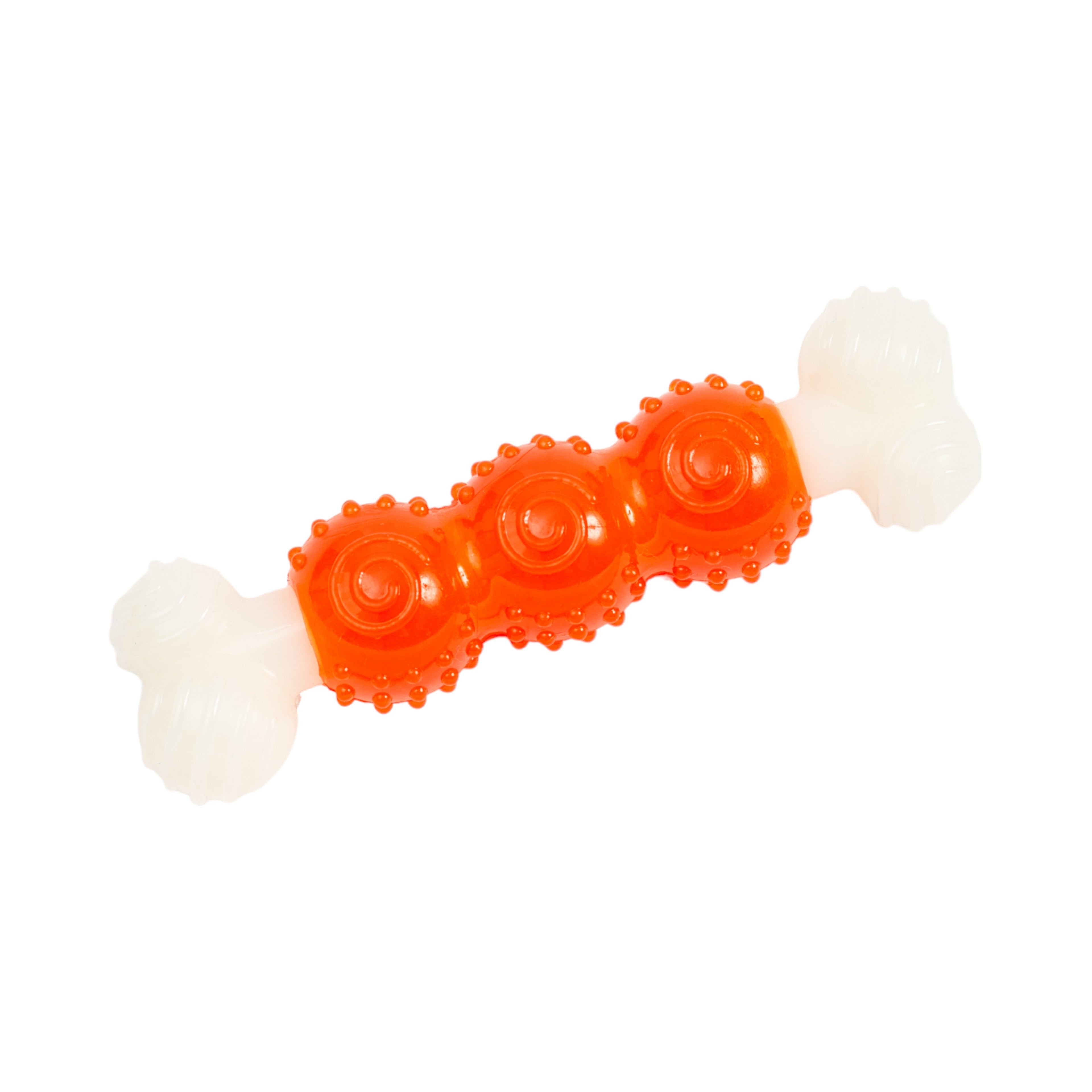 Country Living Bone - a - Treat Dog Chew Toy – Orange Bulged Balls & Green Spiral Ring - Mac's Got More