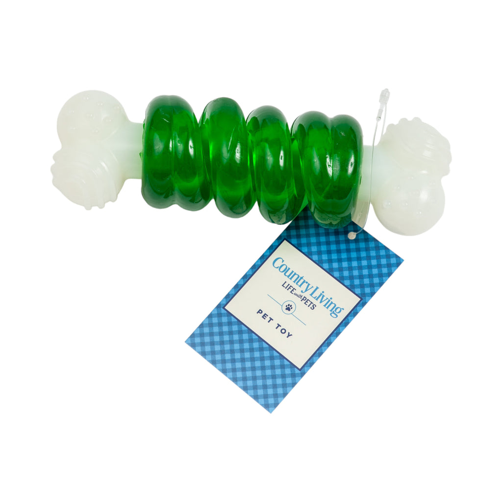 Country Living Bone - a - Treat Dog Chew Toy – Orange Bulged Balls & Green Spiral Ring - Mac's Got More