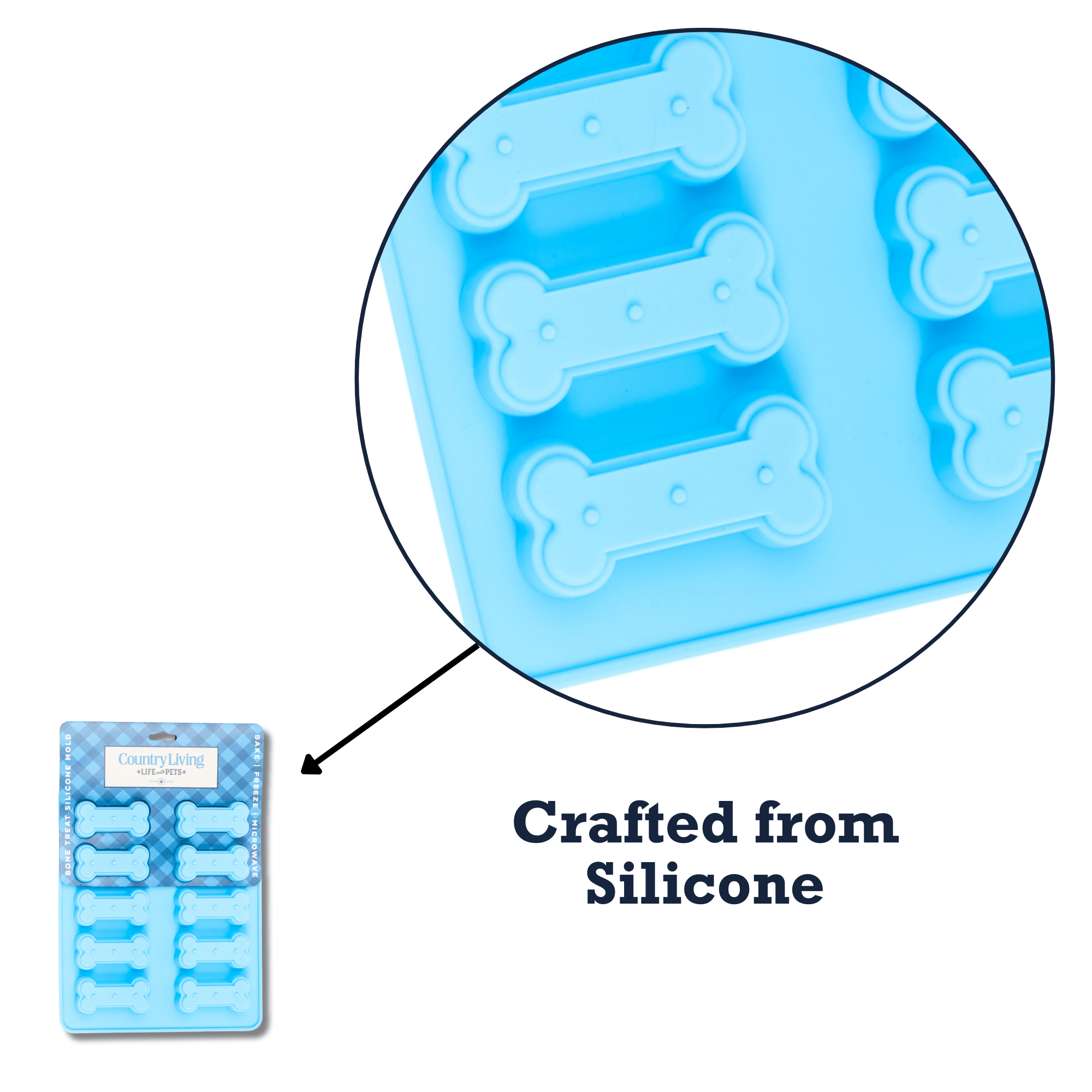 Country Living Bone - Shaped Silicone Baking Tray (10 - Cavity Mold) – for Homemade Dog Treats, Candy, Cookies, Chocolate, and Ice Cubes - Mac's Got More