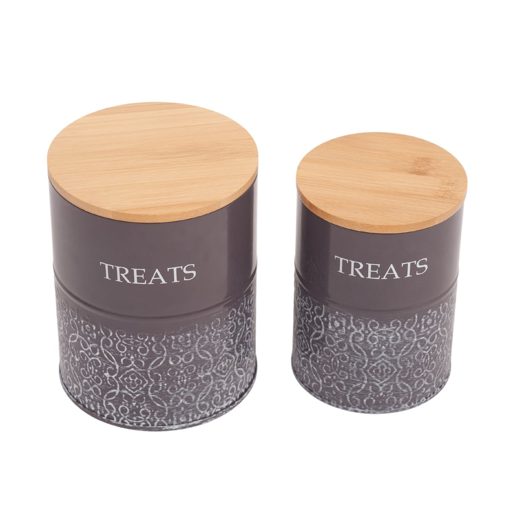 Country Living Dog Treat Canisters - Set of 2 Carbon Steel Jars with Bamboo Lids – Volcanic Gray - Mac's Got More