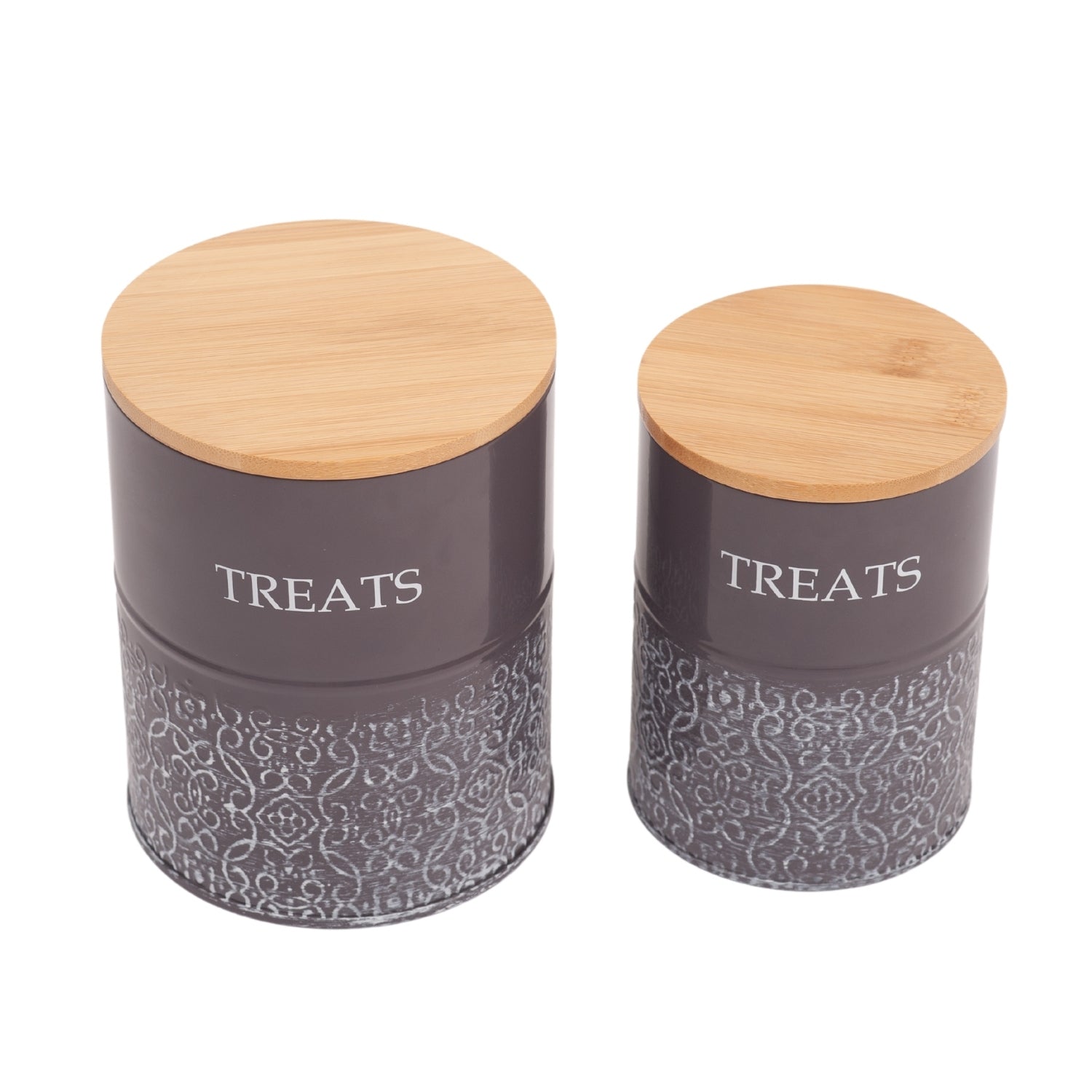Country Living Dog Treat Canisters - Set of 2 Carbon Steel Jars with Bamboo Lids – Volcanic Gray - Mac's Got More