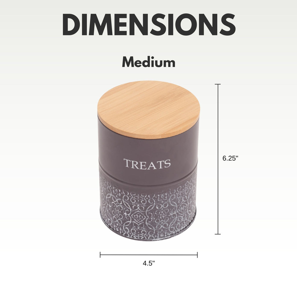Country Living Dog Treat Canisters - Set of 2 Carbon Steel Jars with Bamboo Lids – Volcanic Gray - Mac's Got More