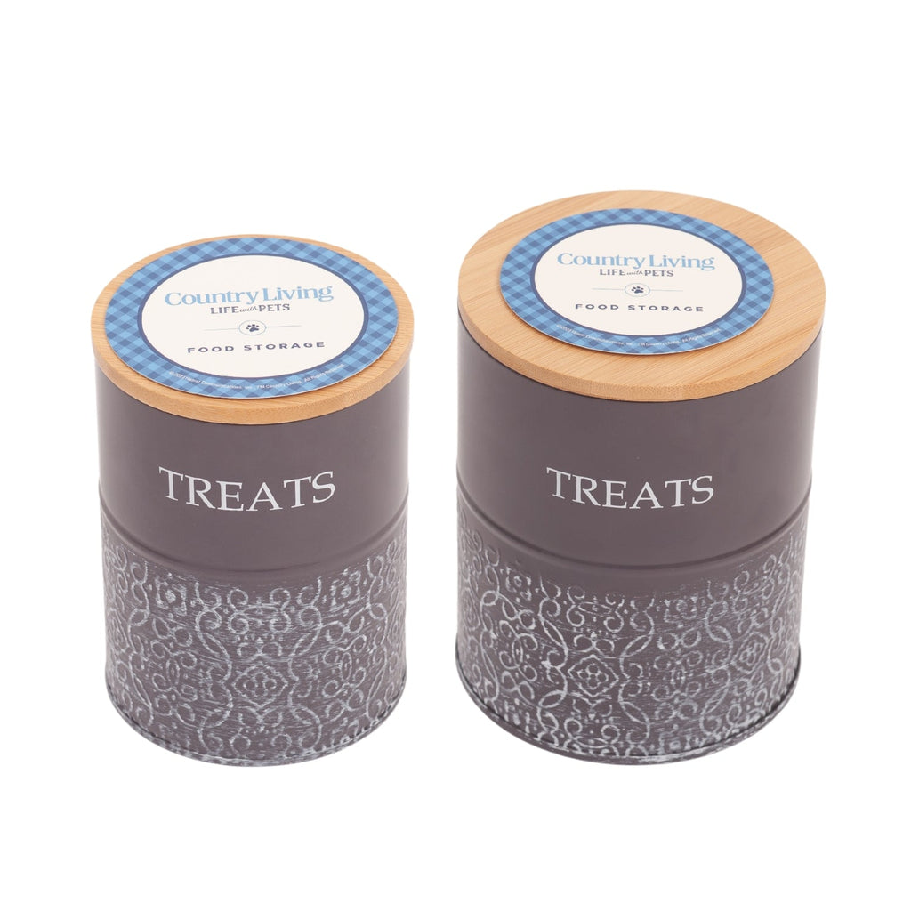 Country Living Dog Treat Canisters - Set of 2 Carbon Steel Jars with Bamboo Lids – Volcanic Gray - Mac's Got More