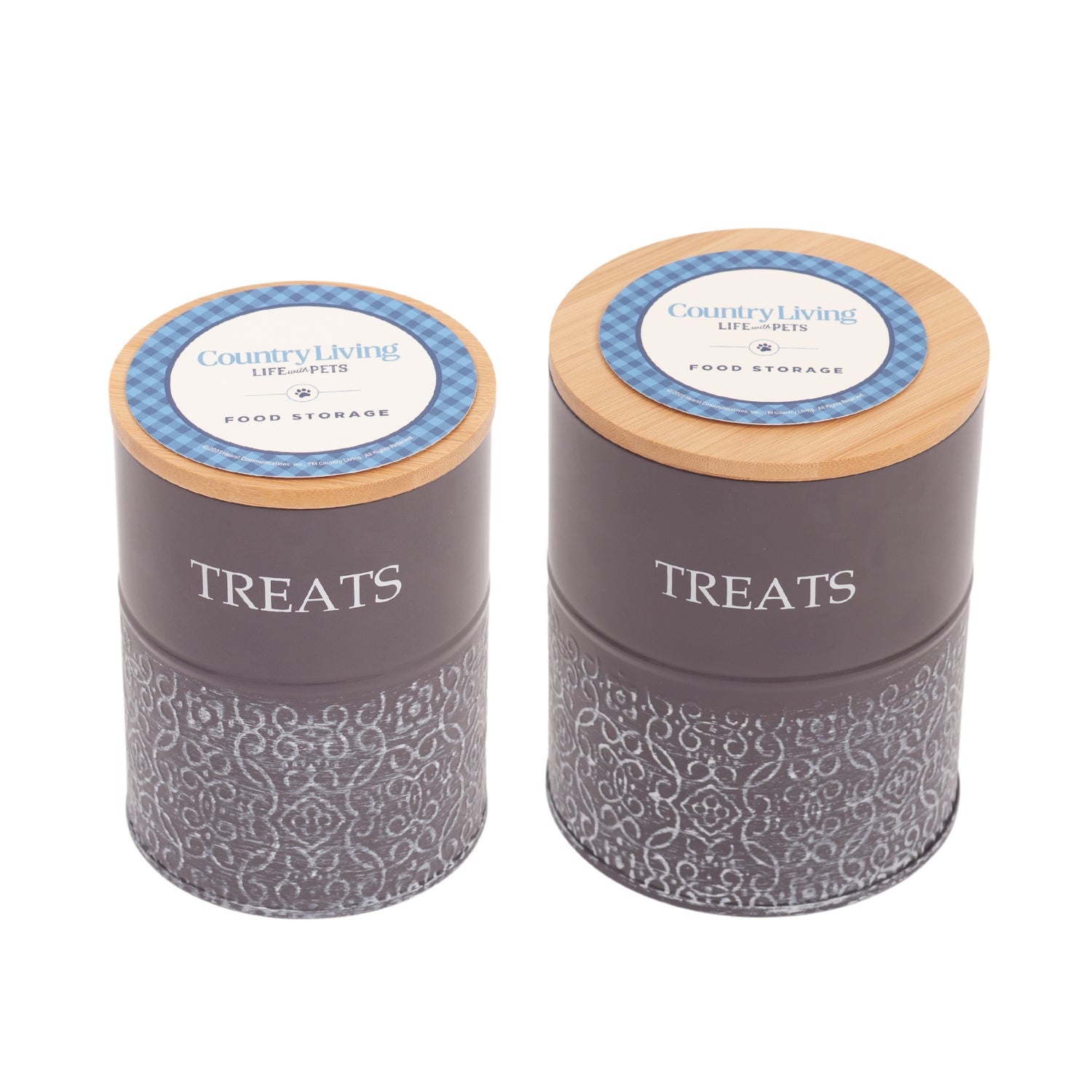 Country Living Dog Treat Canisters - Set of 2 Carbon Steel Jars with Bamboo Lids – Volcanic Gray - Mac's Got More