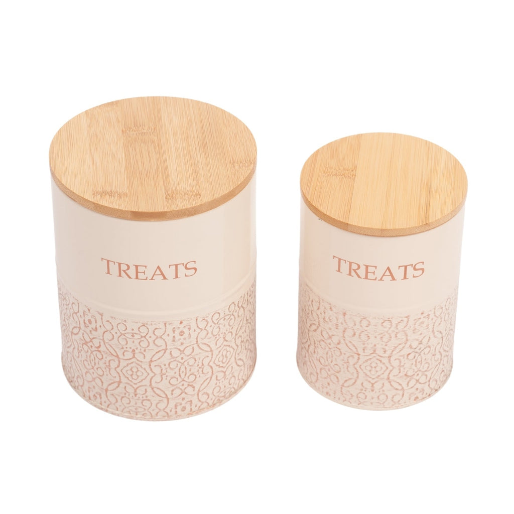 Country Living Dog Treat Canisters - Set of 2 Carbon Steel Jars with Bamboo Lids – White Swan - Mac's Got More