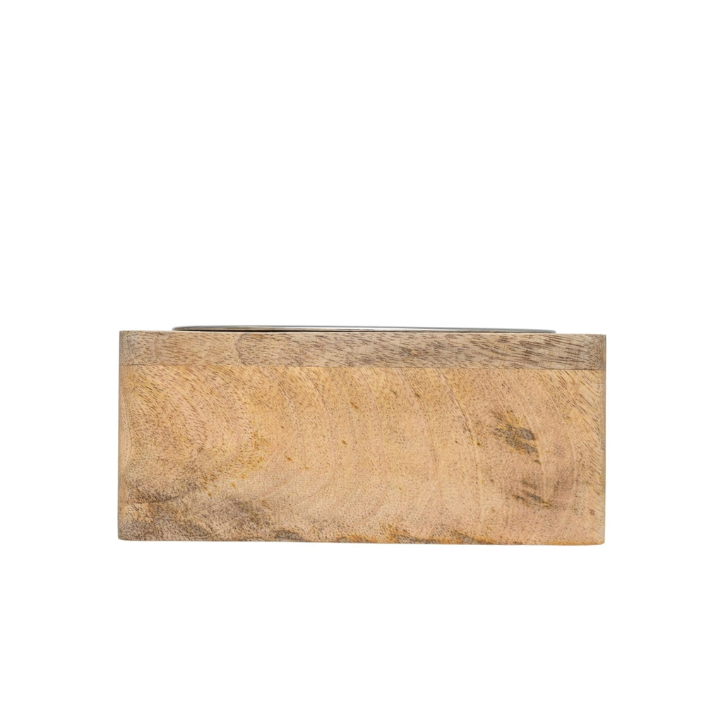 Country Living Elegant Stainless Steel Dog Bowl with Square Mango Wood Holder – 1 Quart - Mac's Got More