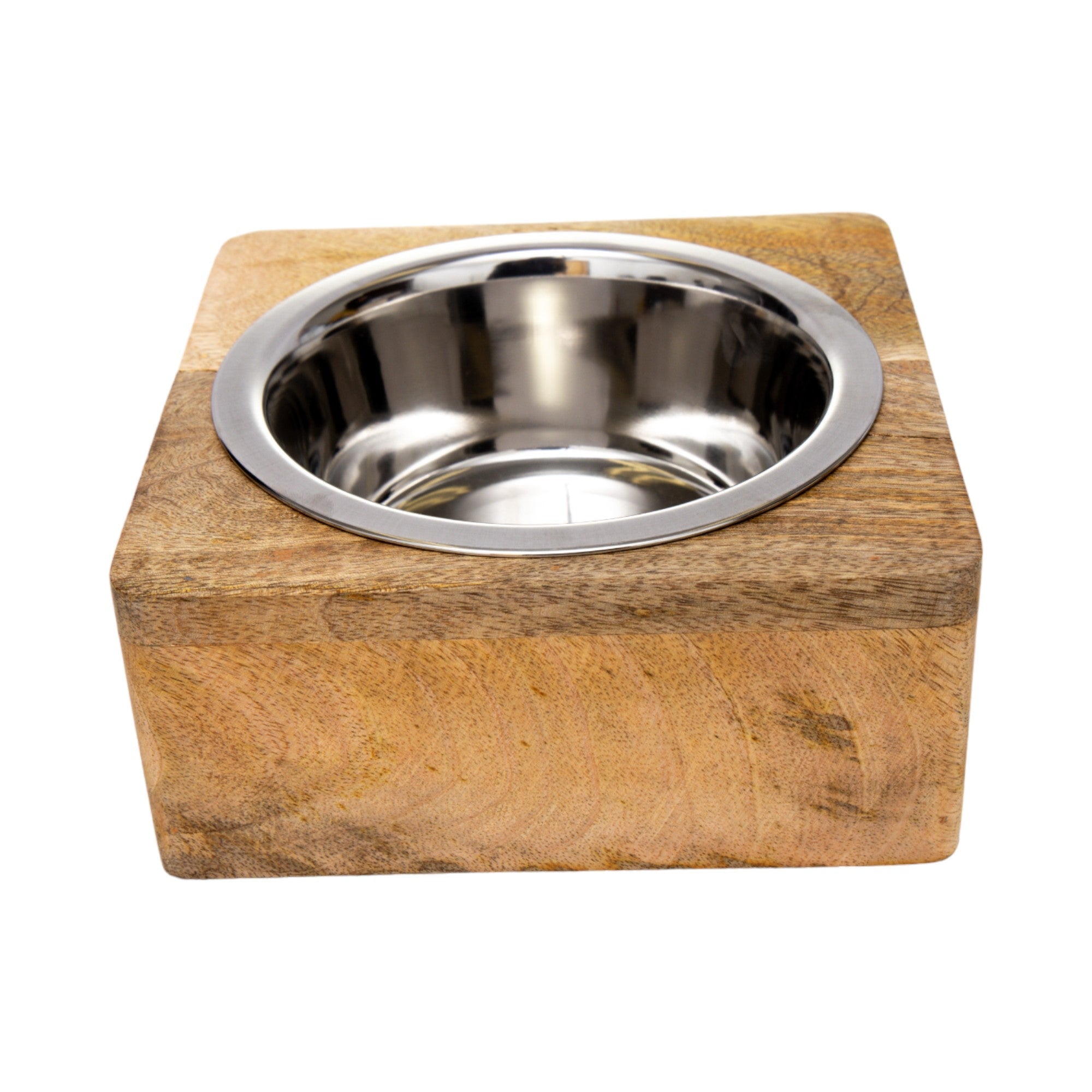 Country Living Elegant Stainless Steel Dog Bowl with Square Mango Wood Holder – 1 Quart - Mac's Got More