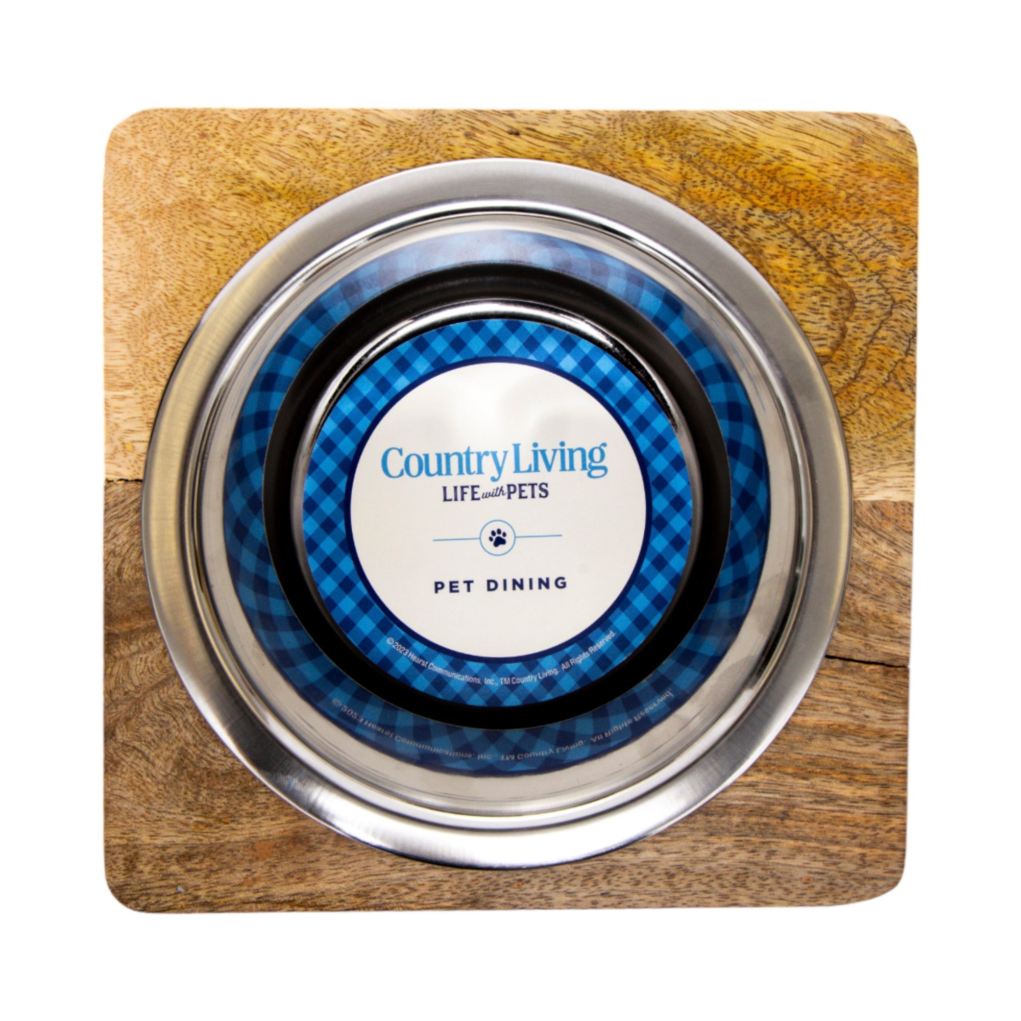 Country Living Elegant Stainless Steel Dog Bowl with Square Mango Wood Holder – 1 Quart - Mac's Got More