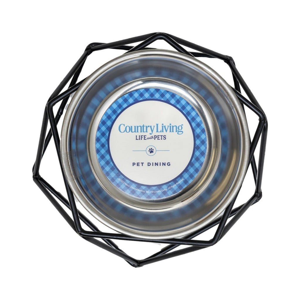 Country Living Elevated Single Dog Bowl Feeder – Geometric Design with Removable Stainless Steel Bowl - Mac's Got More