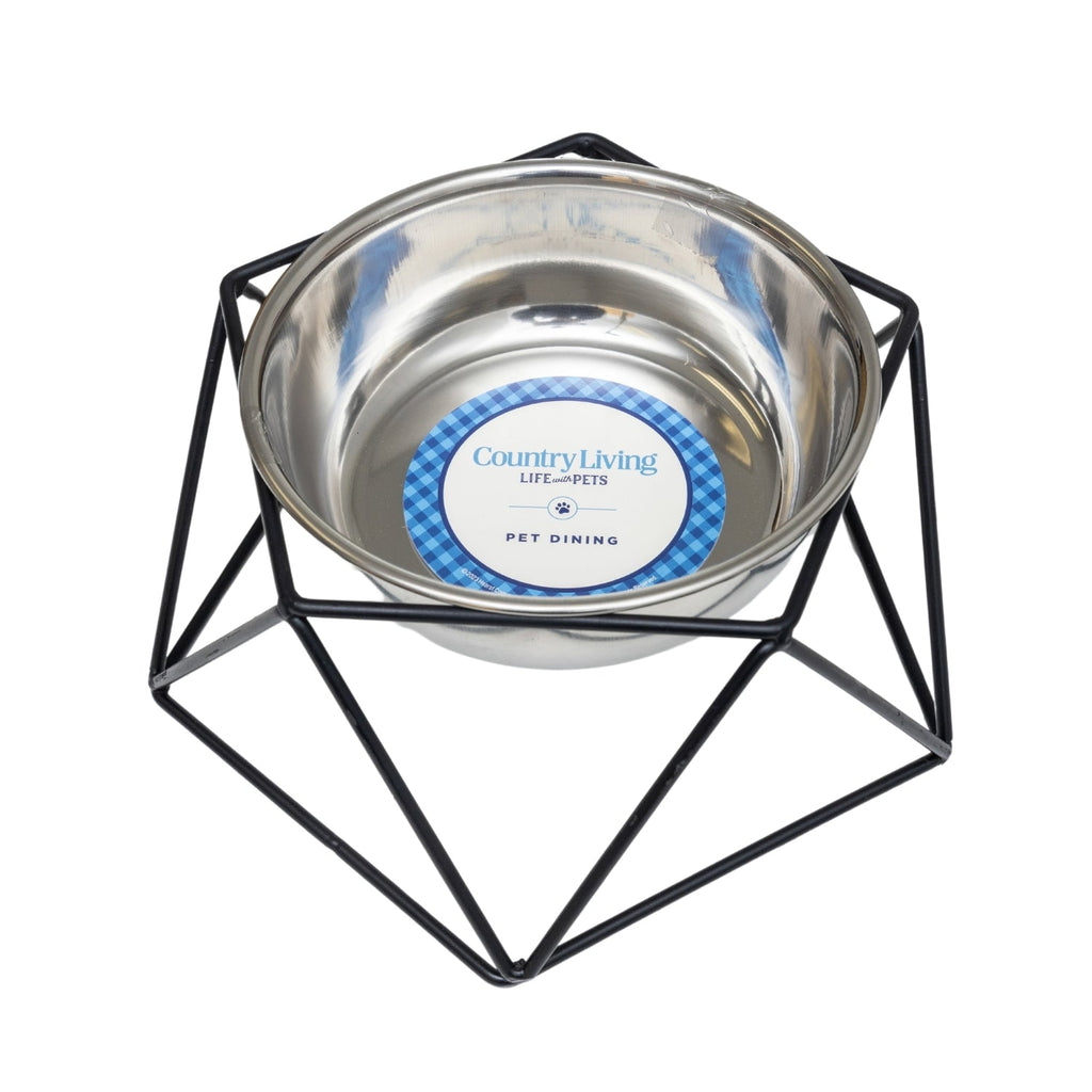 Country Living Elevated Single Dog Bowl Feeder – Geometric Design with Removable Stainless Steel Bowl - Mac's Got More