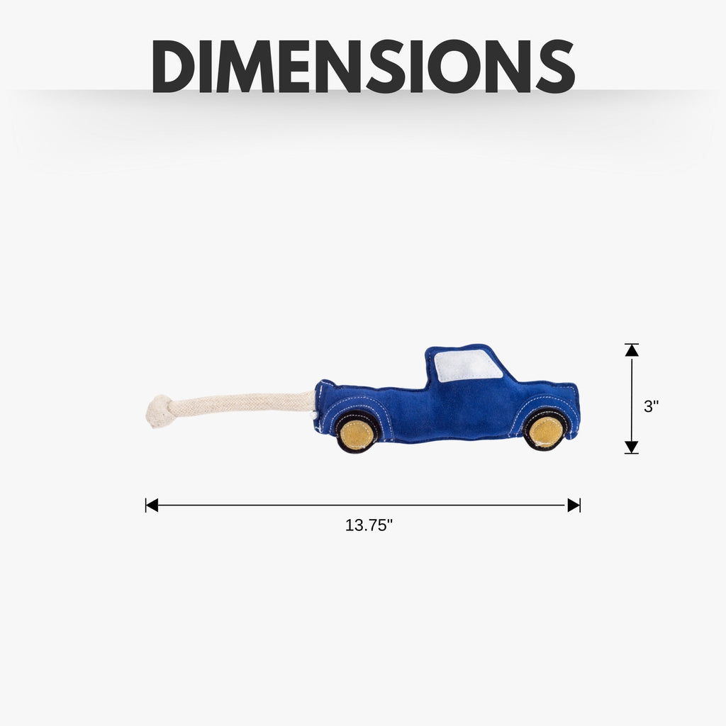 Country Living Faux Leather Blue Pickup Truck Dog Chew Toy, Durable, Safe and Non - Toxic - Mac's Got More