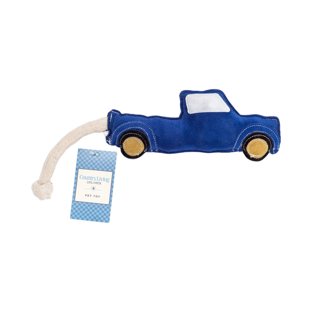 Country Living Faux Leather Blue Pickup Truck Dog Chew Toy, Durable, Safe and Non - Toxic - Mac's Got More
