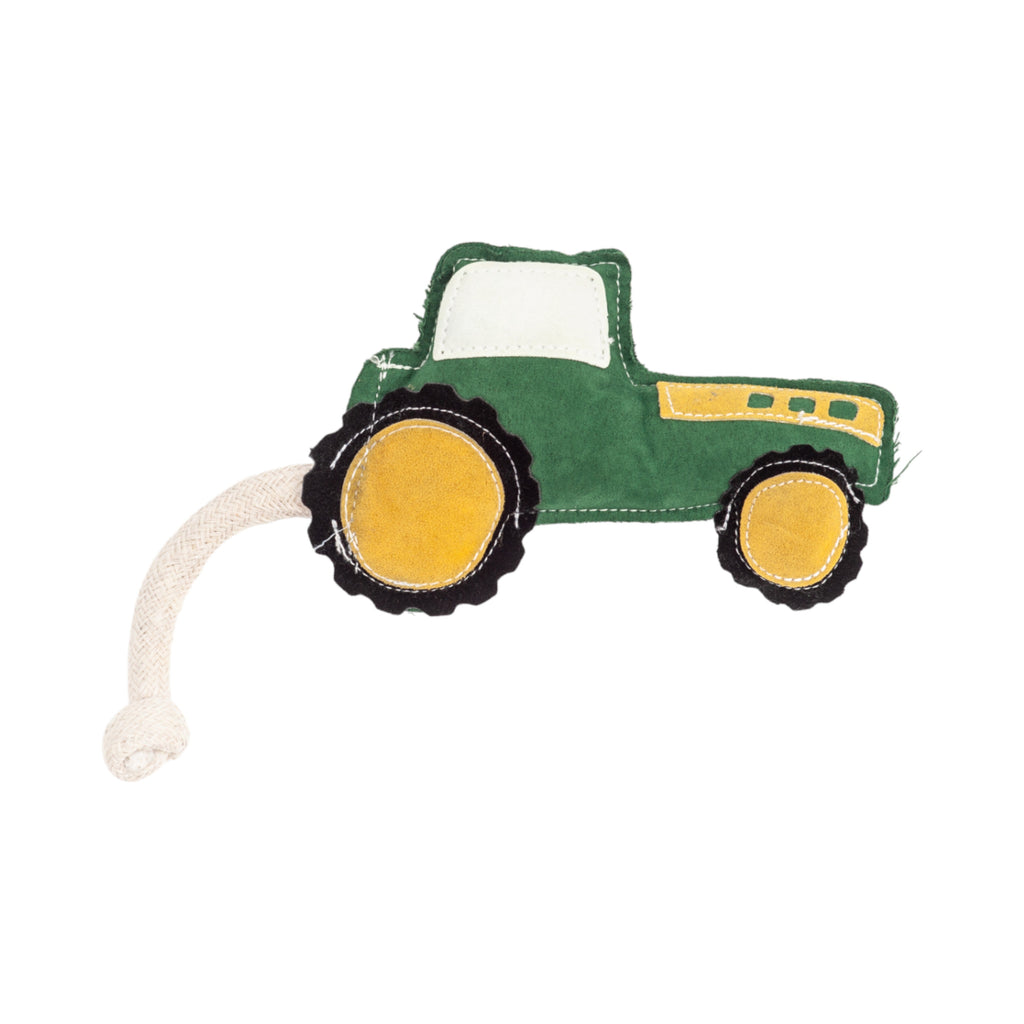 Country Living Faux Leather Green Tractor Dog Chew Toy, Durable, Safe and Non - Toxic - Mac's Got More