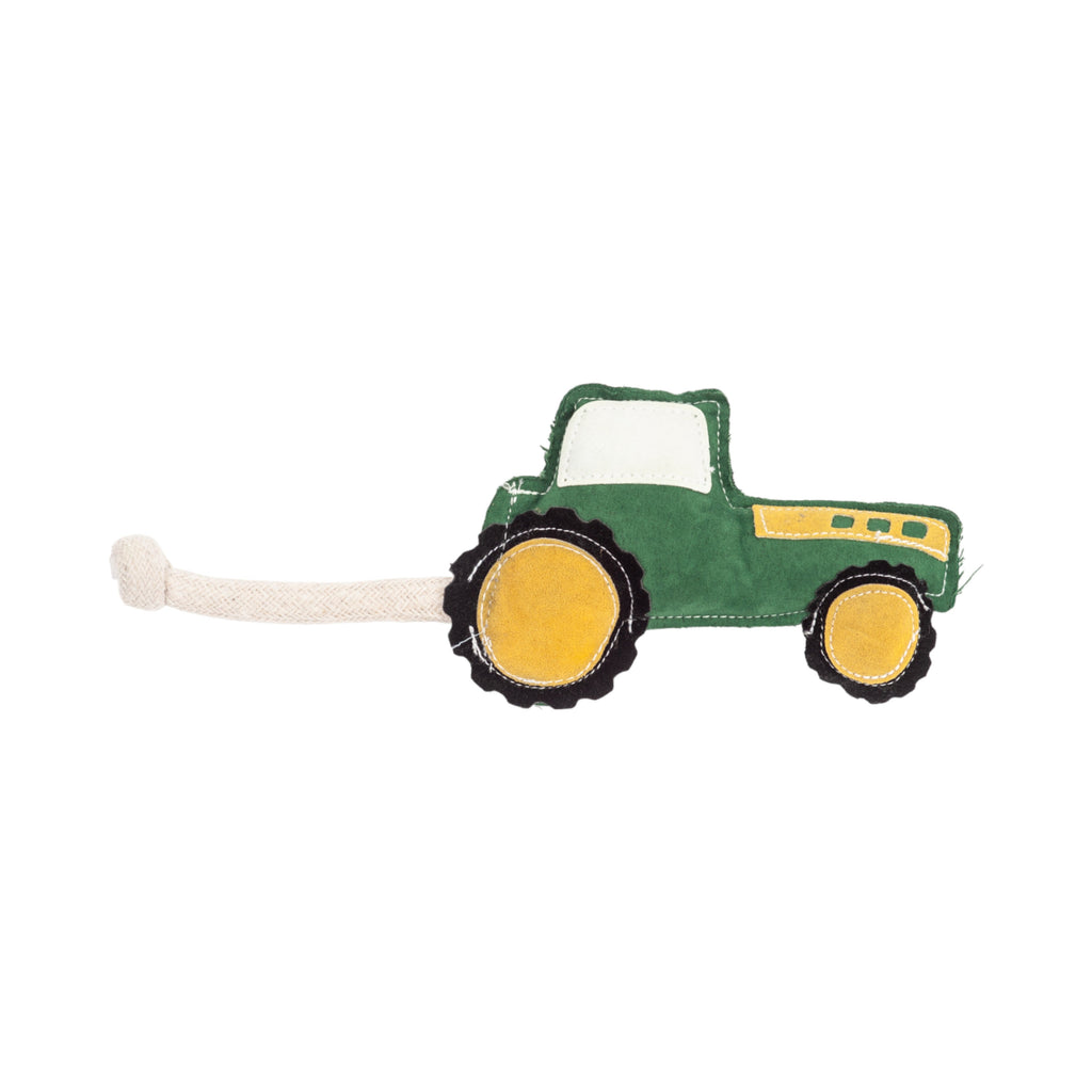 Country Living Faux Leather Green Tractor Dog Chew Toy, Durable, Safe and Non - Toxic - Mac's Got More