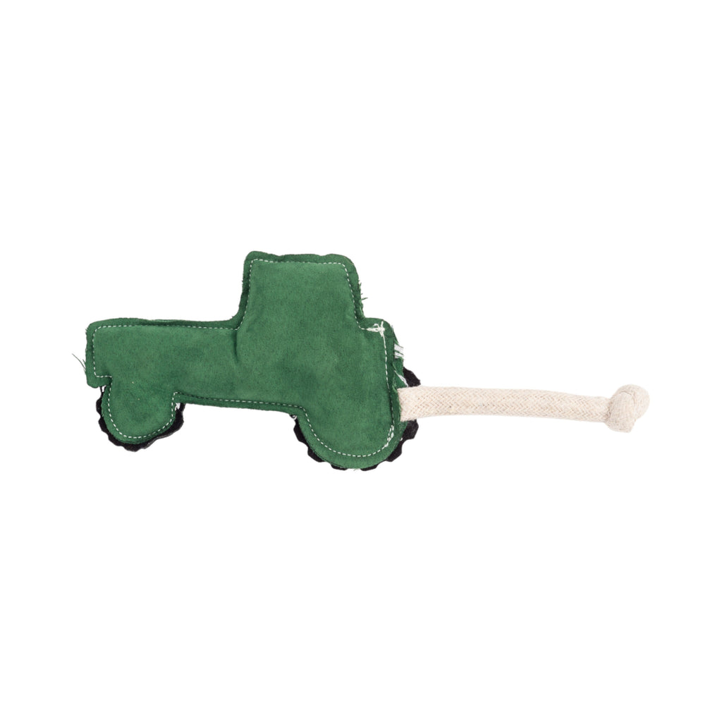 Country Living Faux Leather Green Tractor Dog Chew Toy, Durable, Safe and Non - Toxic - Mac's Got More