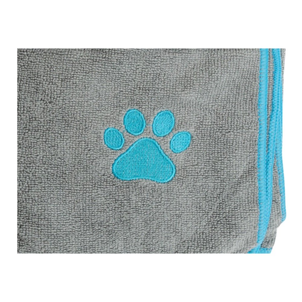 Country Living Large Gray Microfiber Dog Bath Towel with Teal Embroidered Paw Print - Mac's Got More