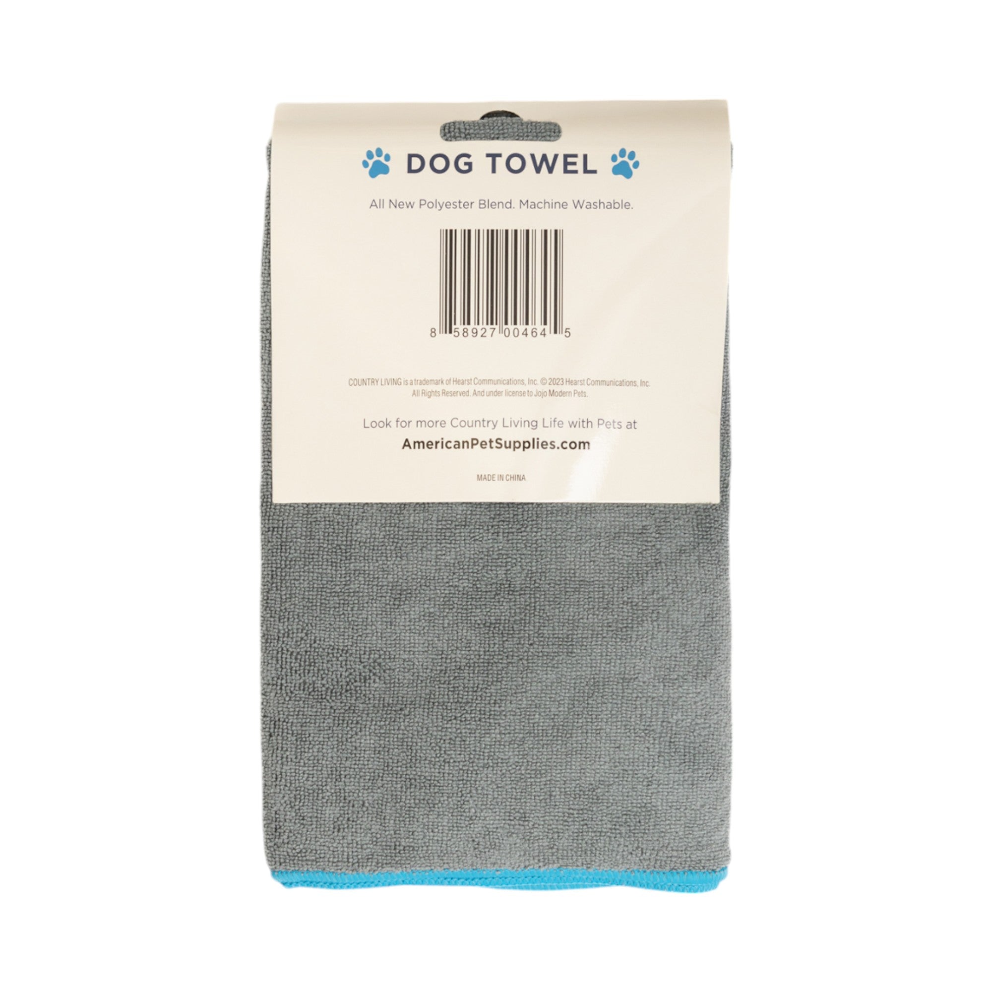 Country Living Large Gray Microfiber Dog Bath Towel with Teal Embroidered Paw Print - Mac's Got More