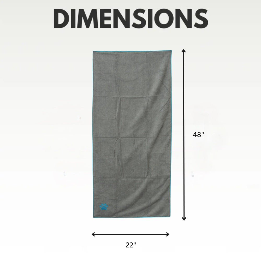 Country Living Large Gray Microfiber Dog Bath Towel with Teal Embroidered Paw Print - Mac's Got More