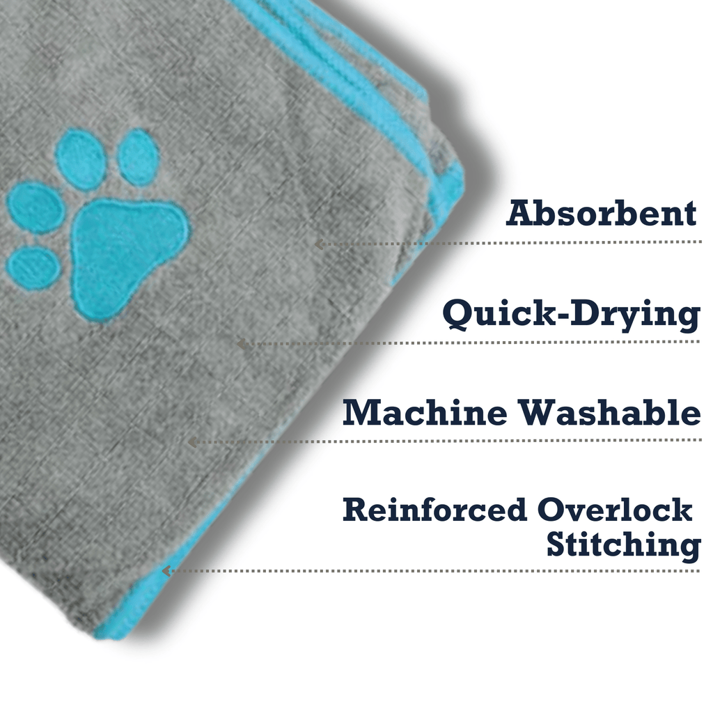Country Living Large Gray Microfiber Dog Bath Towel with Teal Embroidered Paw Print - Mac's Got More