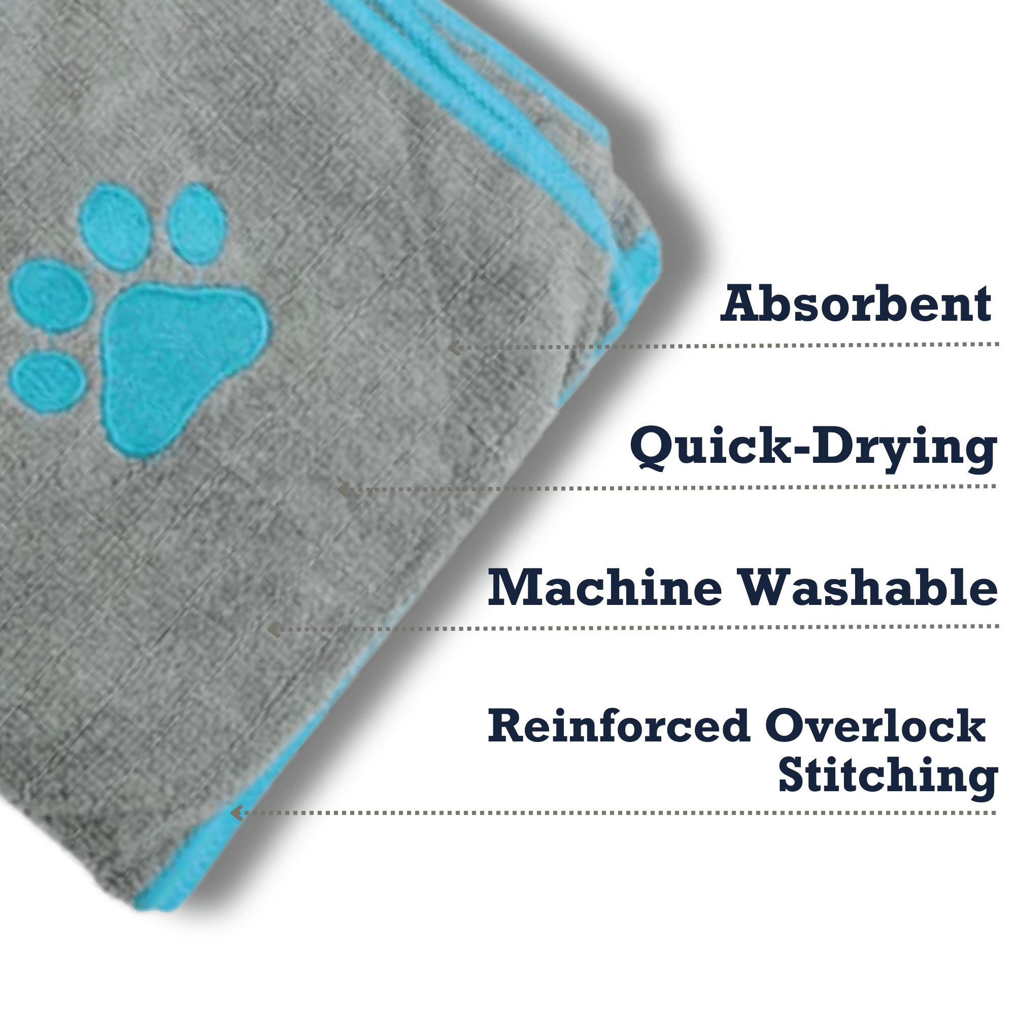 Country Living Large Gray Microfiber Dog Bath Towel with Teal Embroidered Paw Print - Mac's Got More