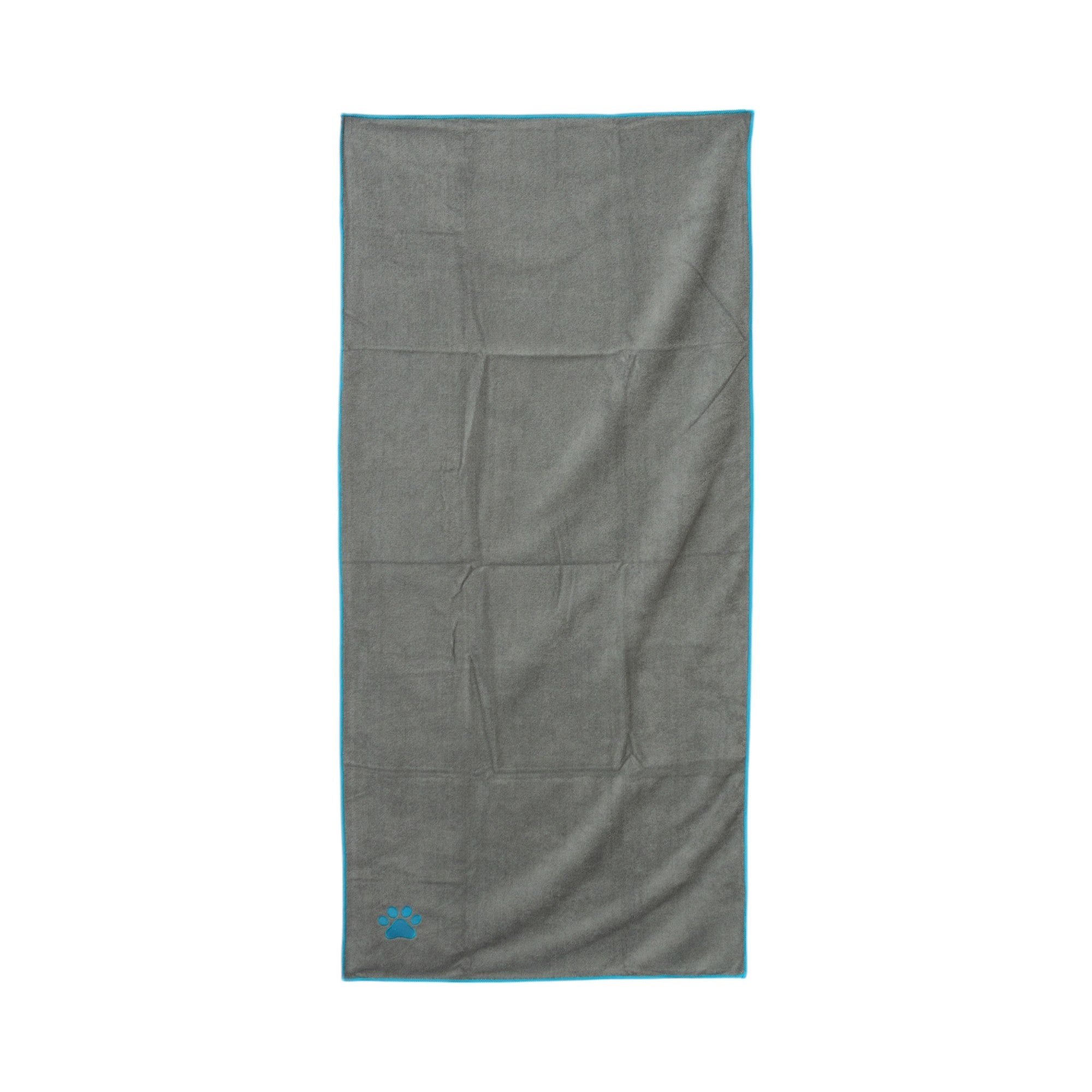 Country Living Large Gray Microfiber Dog Bath Towel with Teal Embroidered Paw Print - Mac's Got More