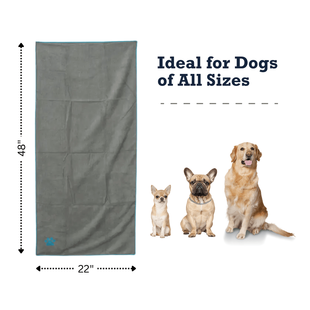 Country Living Large Gray Microfiber Dog Bath Towel with Teal Embroidered Paw Print - Mac's Got More