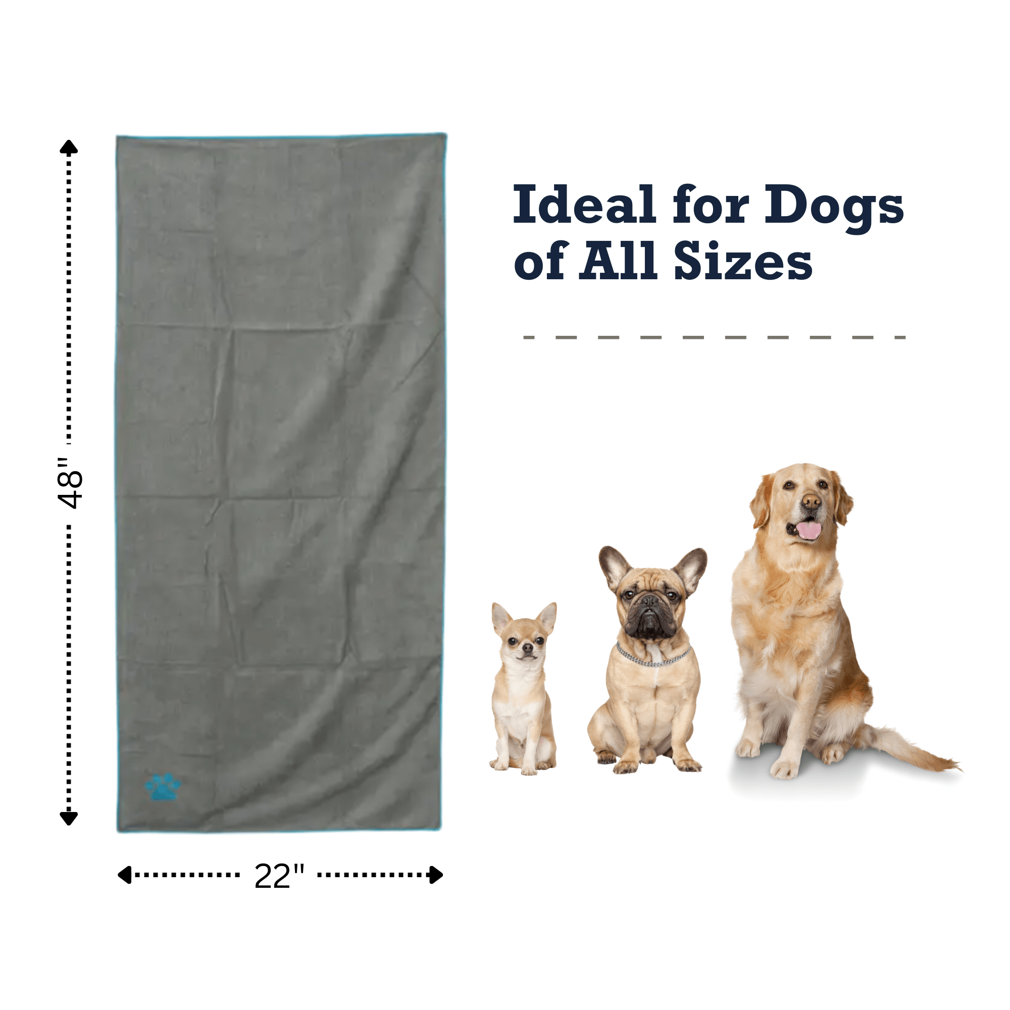 Country Living Large Gray Microfiber Dog Bath Towel with Teal Embroidered Paw Print - Mac's Got More