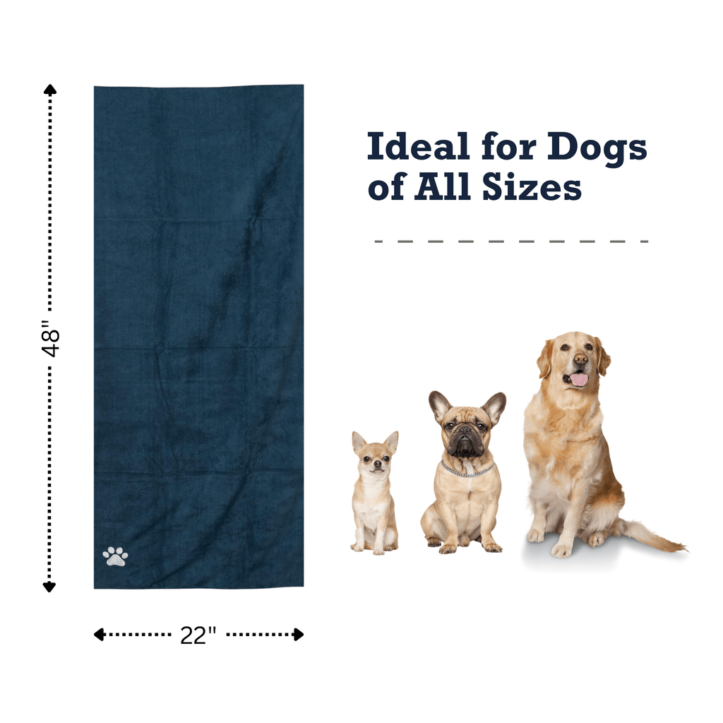 Country Living Large Marine Blue Microfiber Dog Bath Towel with Embroidered Paw Print - Mac's Got More