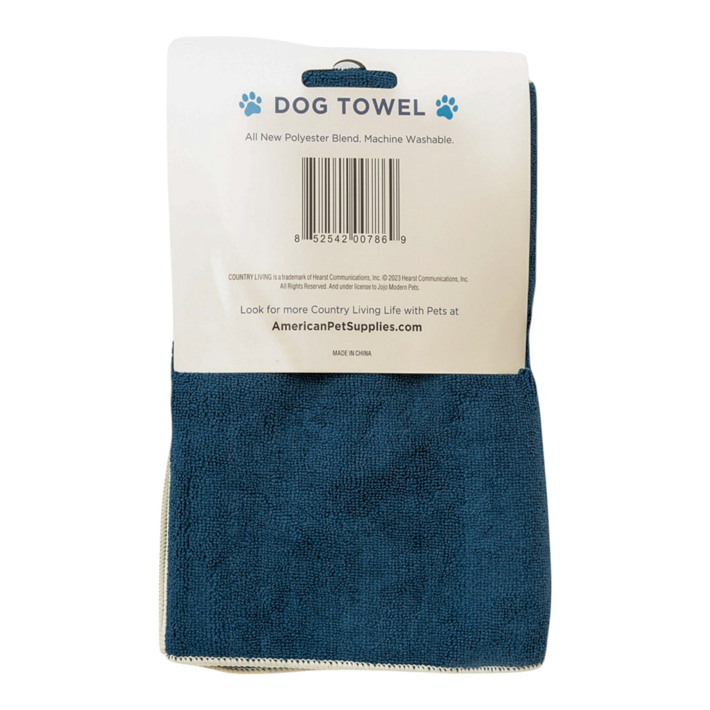 Country Living Large Marine Blue Microfiber Dog Bath Towel with Embroidered Paw Print - Mac's Got More