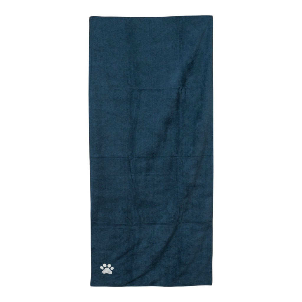 Country Living Large Marine Blue Microfiber Dog Bath Towel with Embroidered Paw Print - Mac's Got More