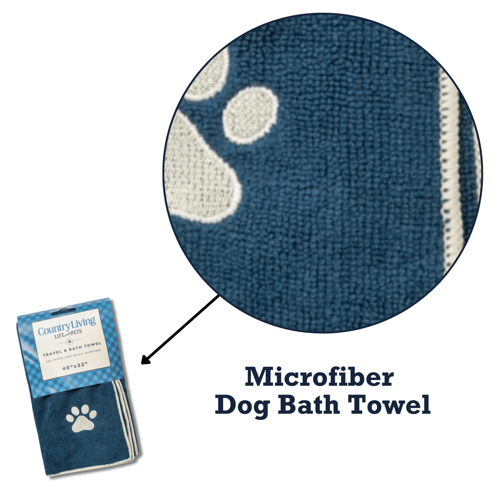 Country Living Large Marine Blue Microfiber Dog Bath Towel with Embroidered Paw Print - Mac's Got More