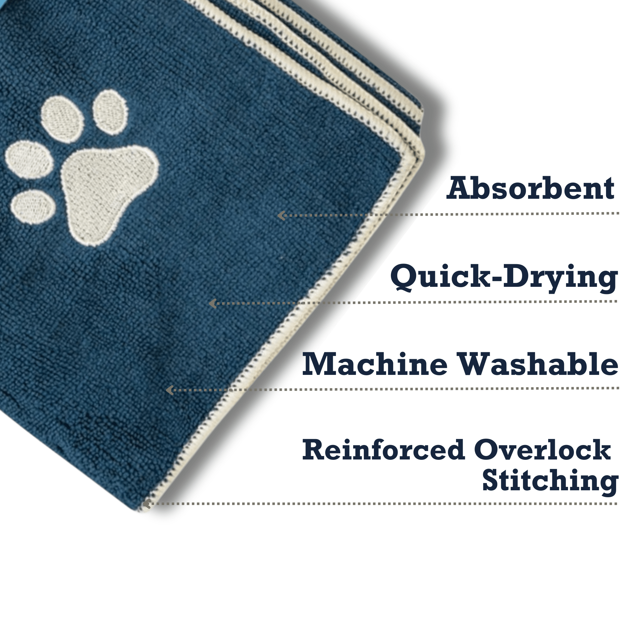 Country Living Large Marine Blue Microfiber Dog Bath Towel with Embroidered Paw Print - Mac's Got More