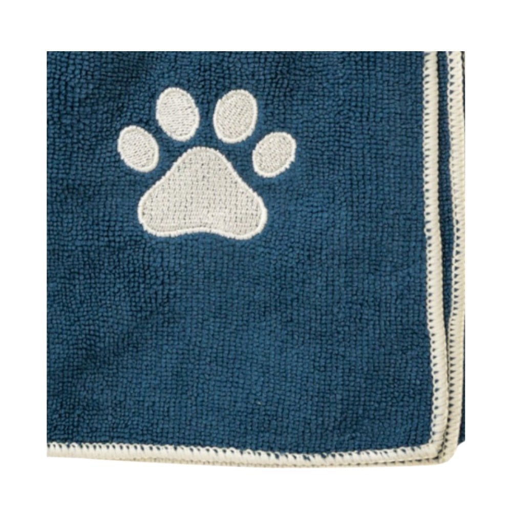 Country Living Large Marine Blue Microfiber Dog Bath Towel with Embroidered Paw Print - Mac's Got More